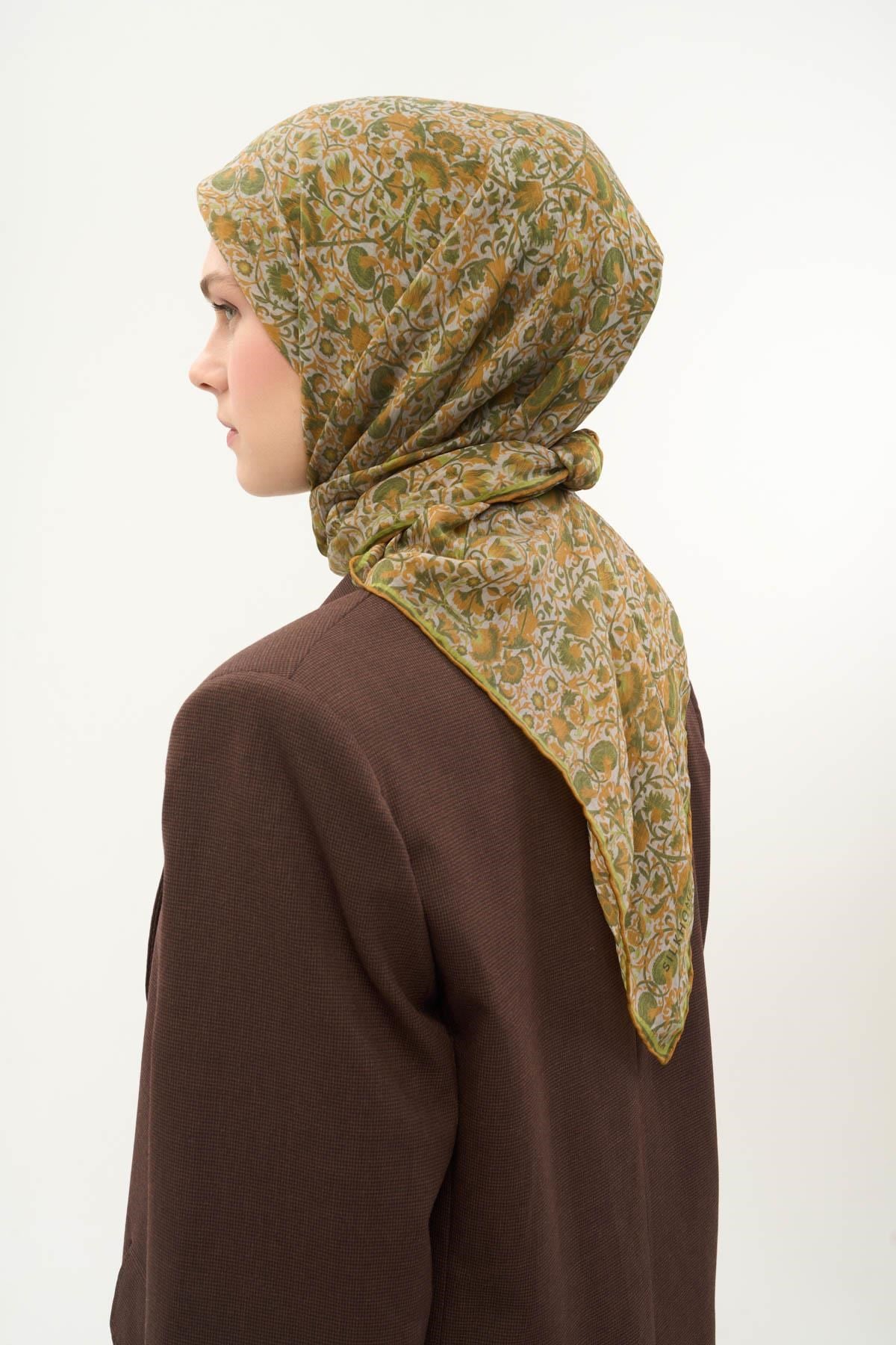 Tencel Monare Eşarp Saray Baharı Desen Taş 90X90