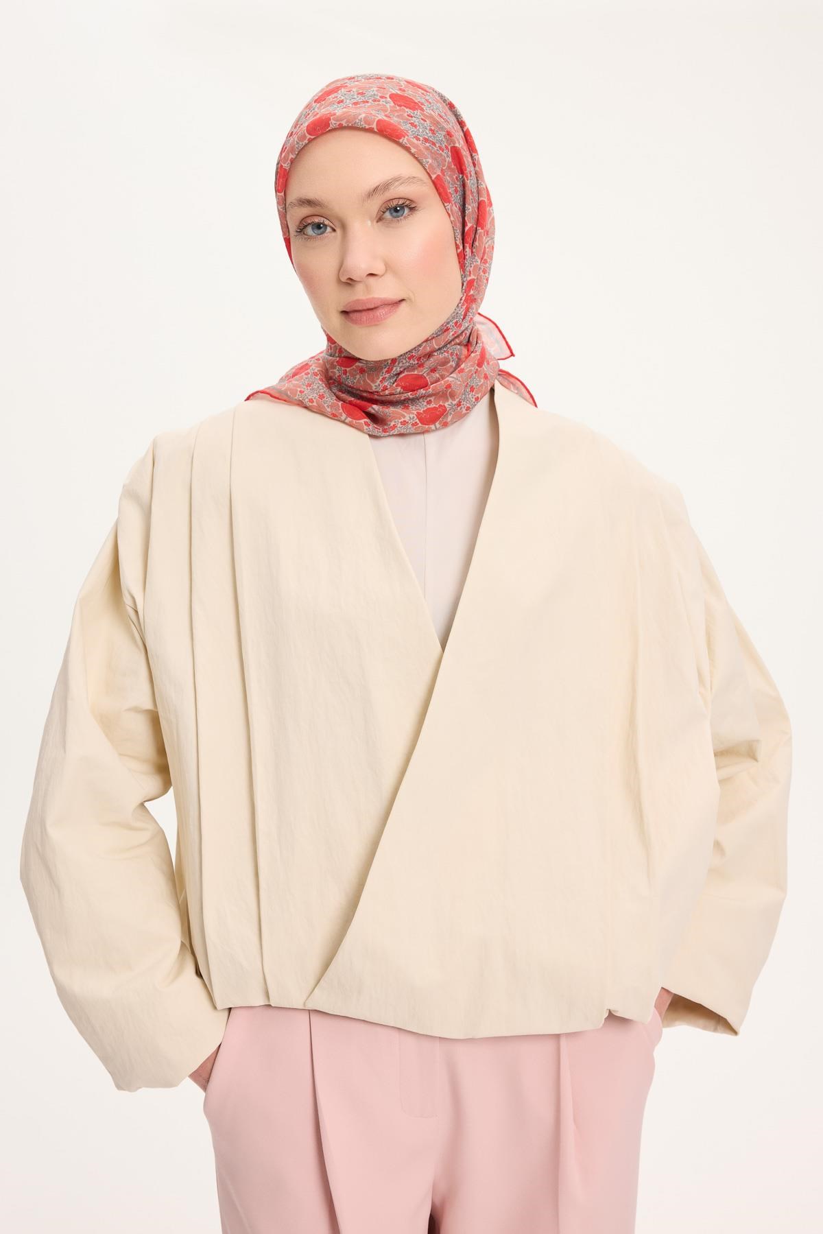 Tencel Monare Eşarp Bahar Desen Canlı Kırmızı 90X90