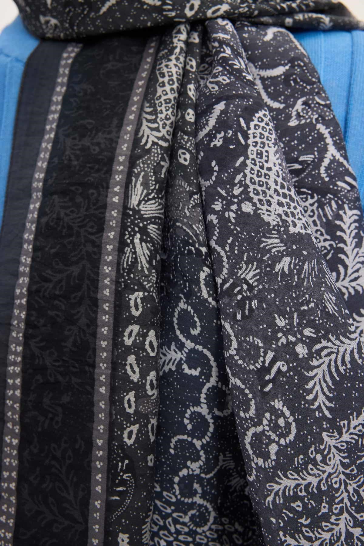 Tencel Monare Şal Antrasit Vintage Botanik Desen 75x195