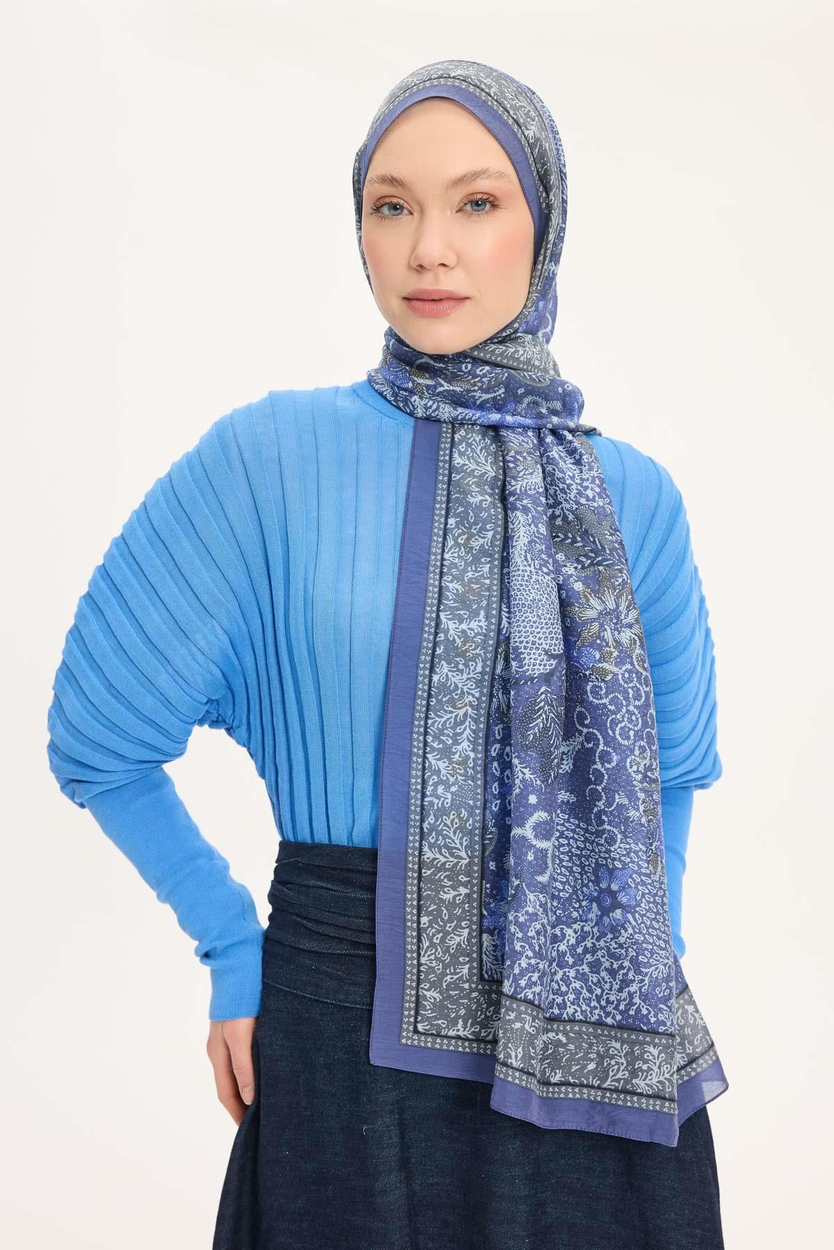 Tencel Monare Şal Funda Vintage Botanik Desen 75x195