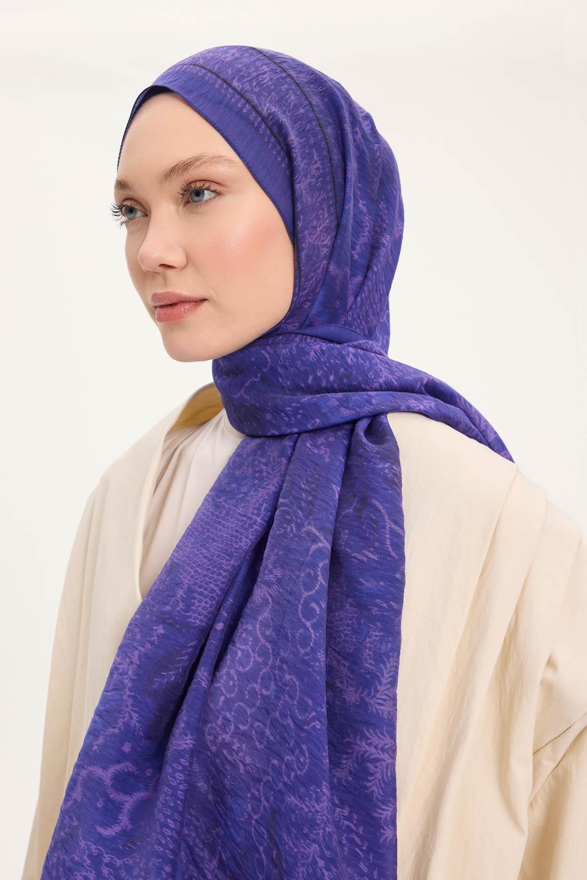 Tencel Monare Şal Mor Vintage Botanik Desen 75x195