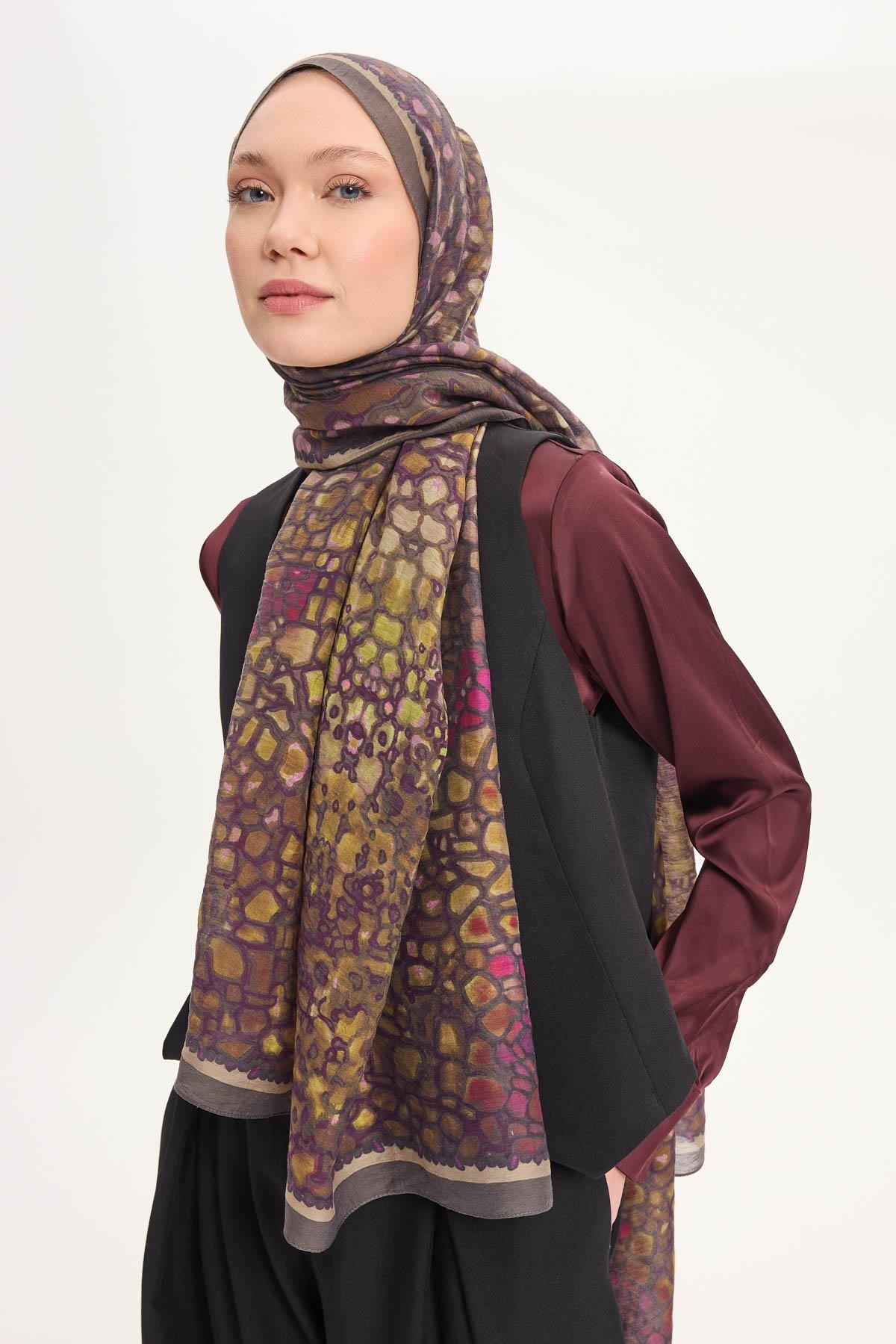 Tencel Monare Şal Haki Taş Desen 75x195