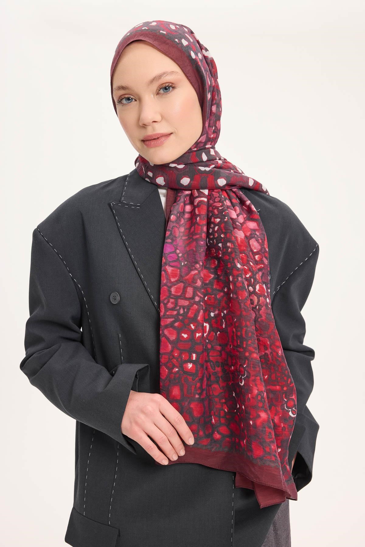 Tencel Monare Şal Koyu Bordo Taş Desen 75x195