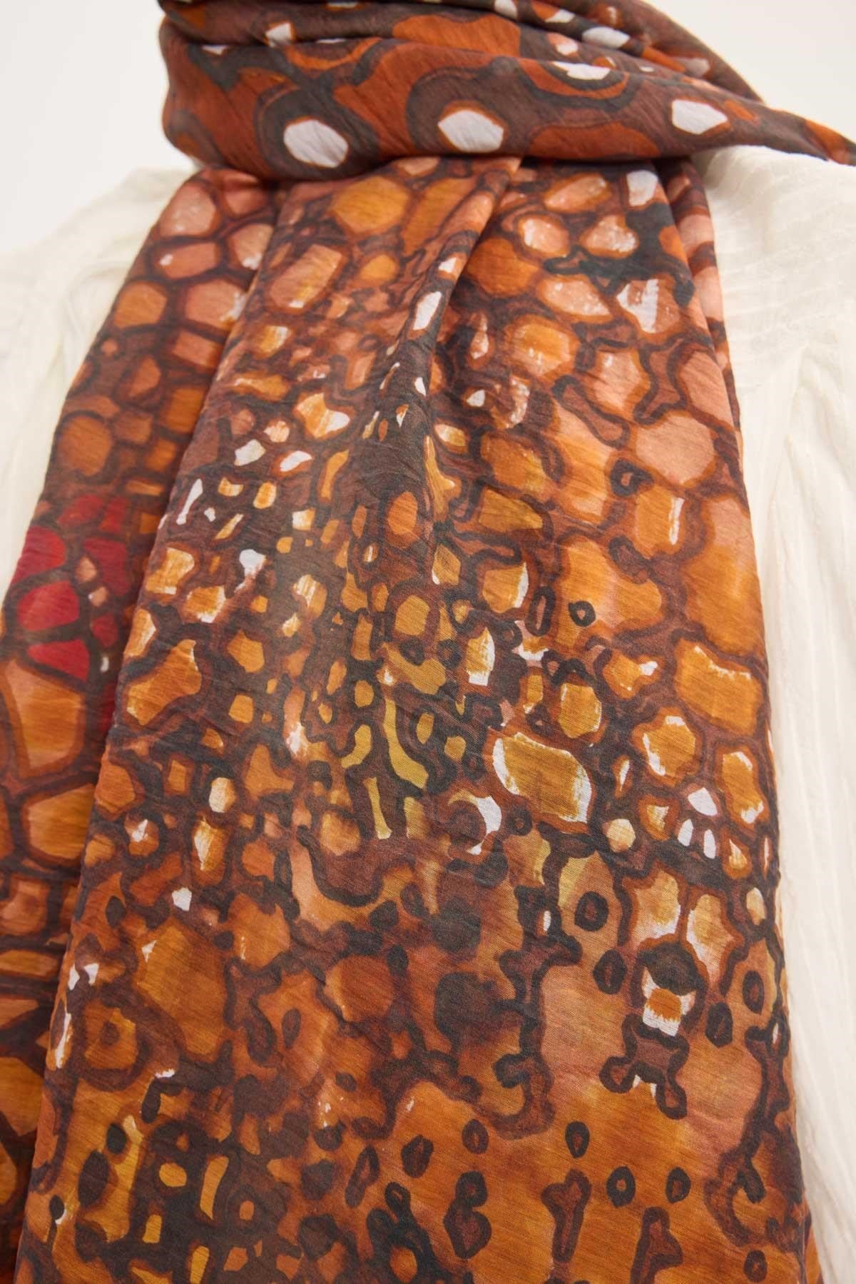 Tencel Monare Şal Bordo Taş Desen 75x195