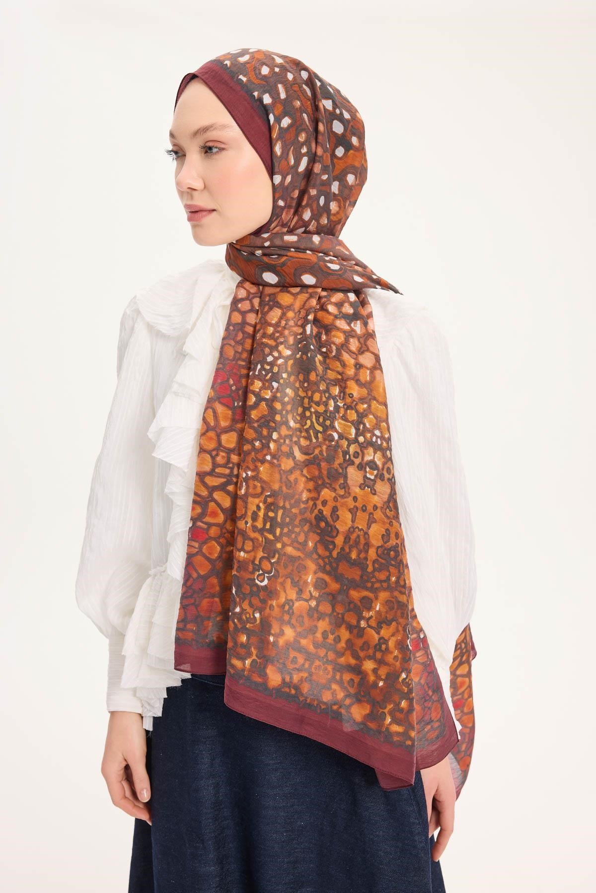 Tencel Monare Şal Bordo Taş Desen 75x195