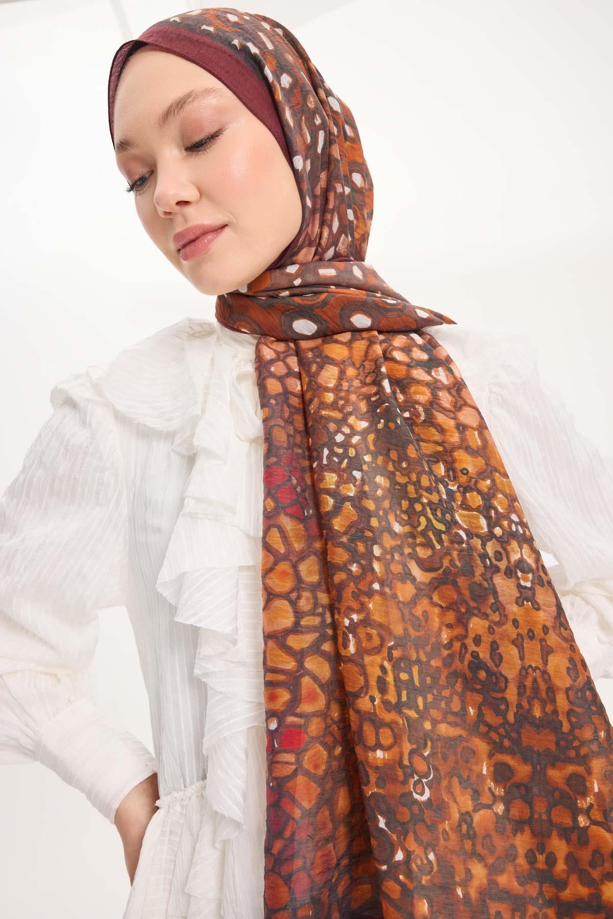 Tencel Monare Şal Bordo Taş Desen 75x195