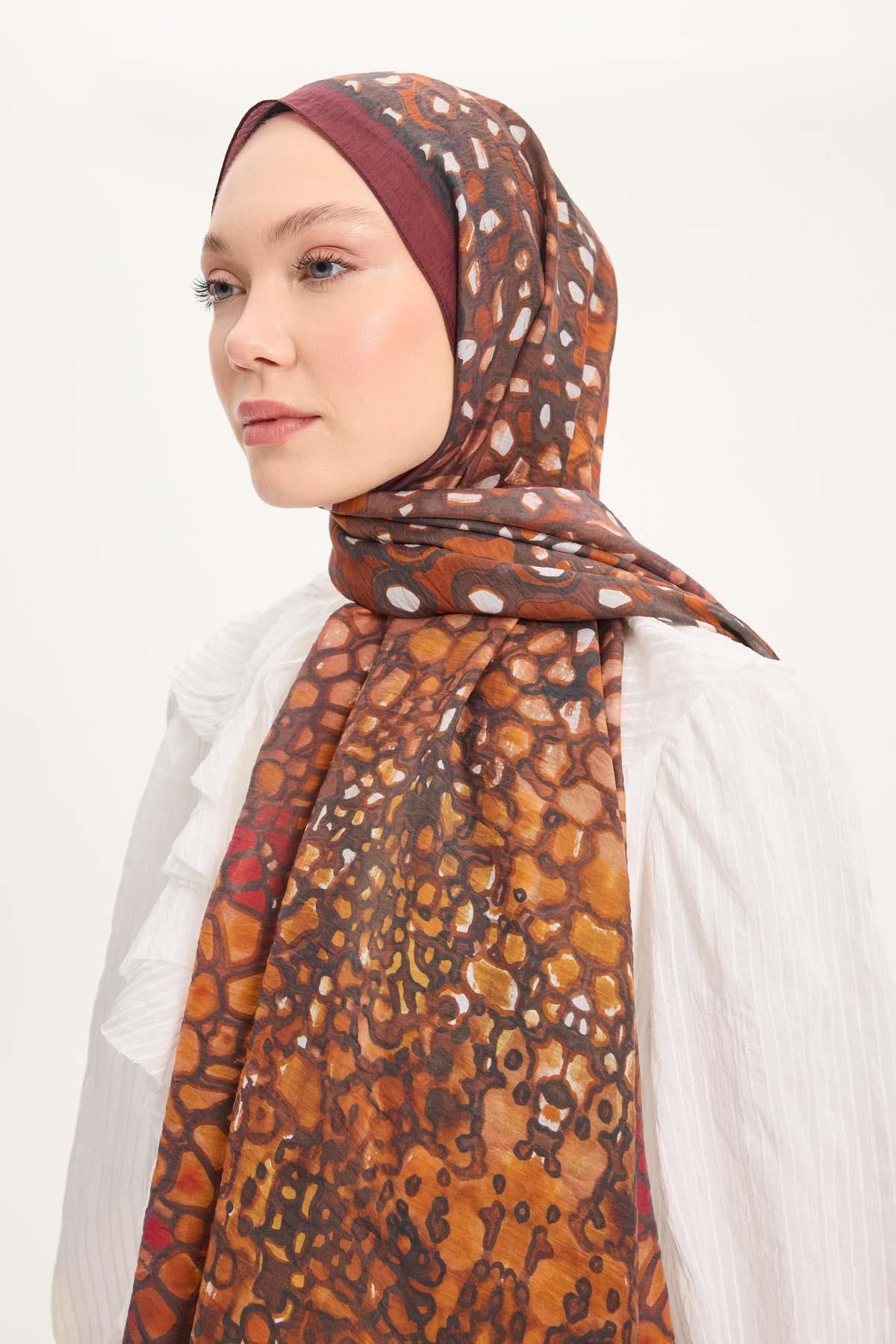 Tencel Monare Şal Bordo Taş Desen 75x195