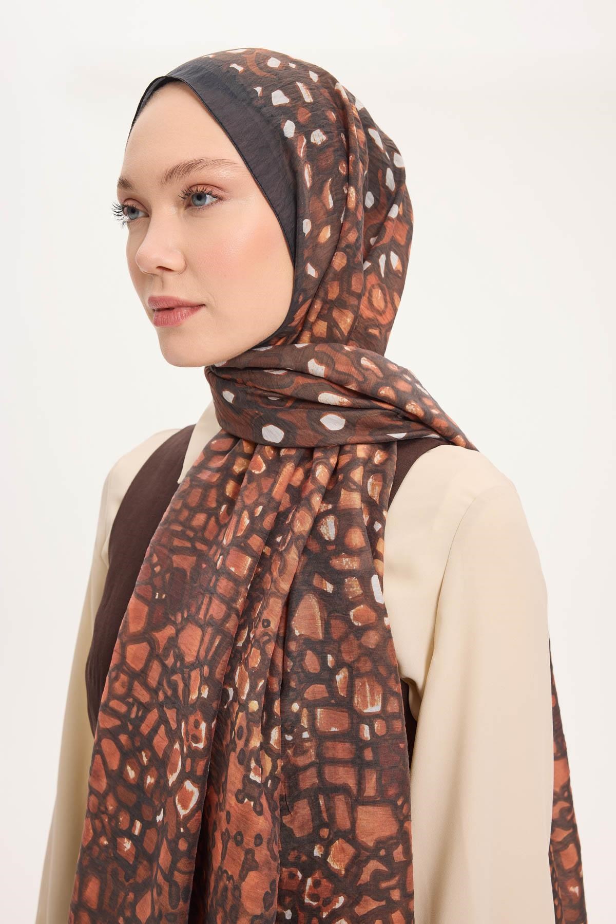 Tencel Monare Şal Koyu Antrasit Taş Desen 75x195