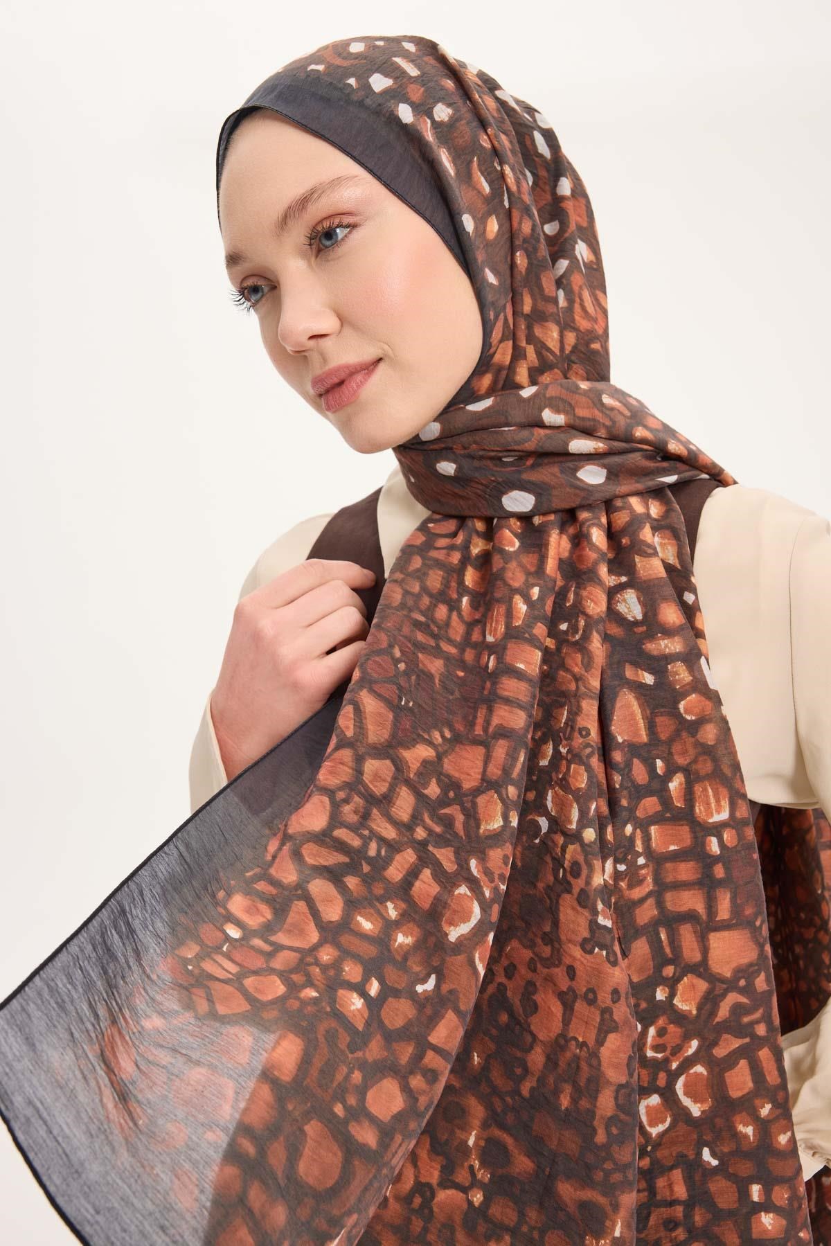 Tencel Monare Şal Koyu Antrasit Taş Desen 75x195