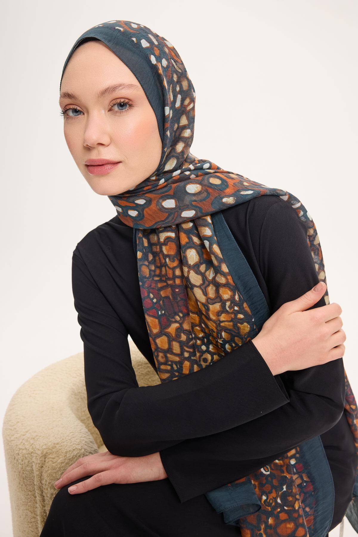 Tencel Monare Şal Zümrüt Taş Desen 75x195