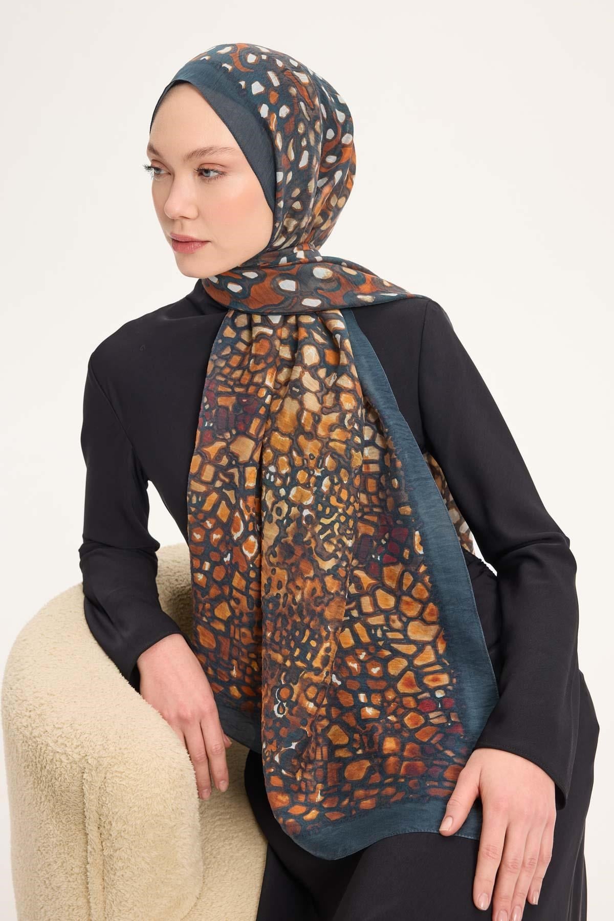 Tencel Monare Şal Zümrüt Taş Desen 75x195