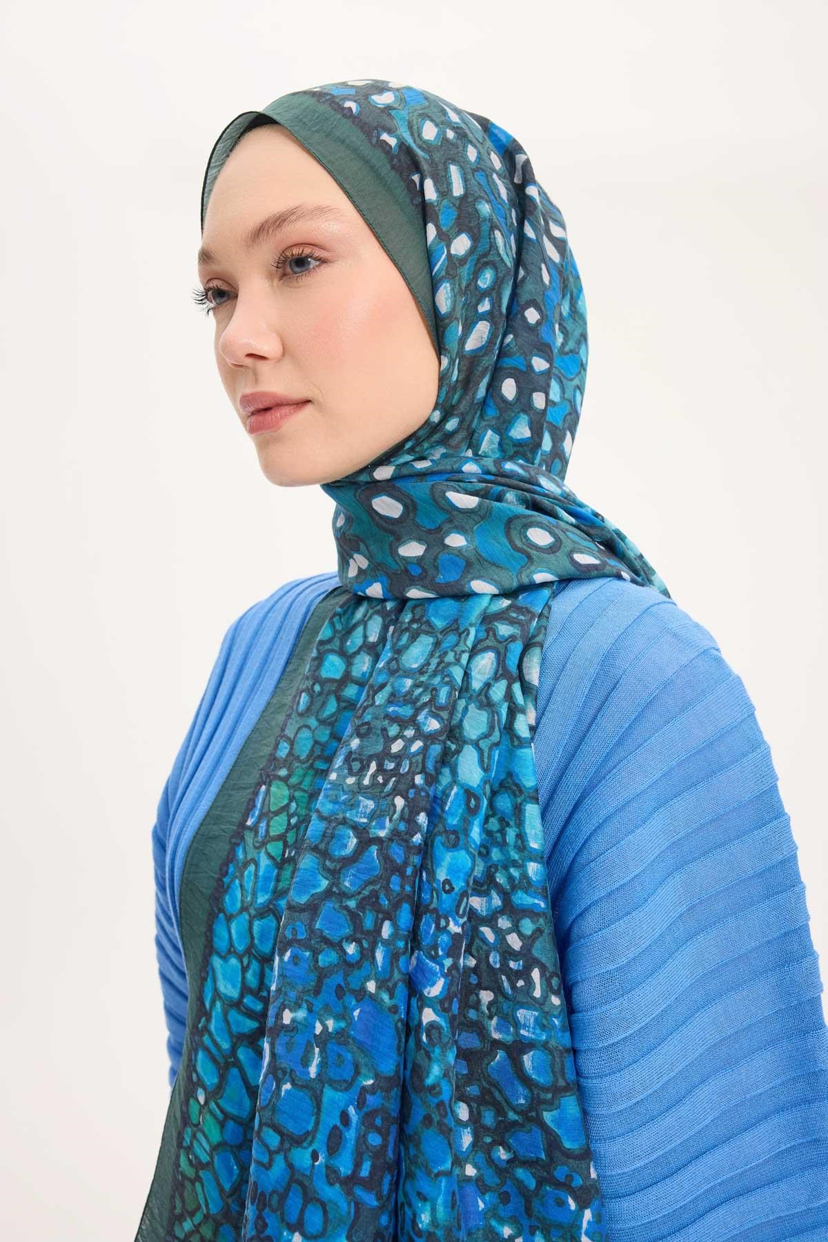 Tencel Monare Şal Yeşil Taş Desen 75x195