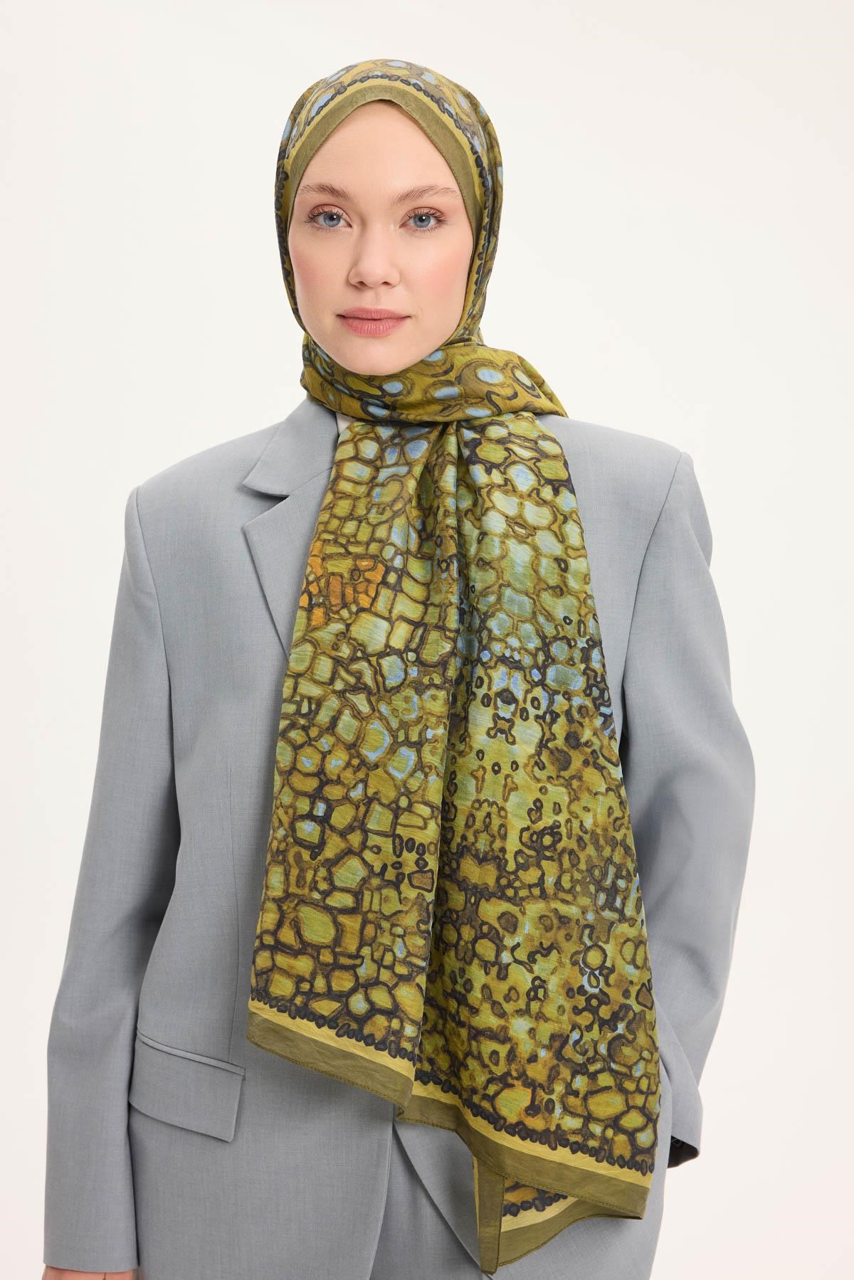 Tencel Monare Yağ Yeşili Taş Desen 75x195