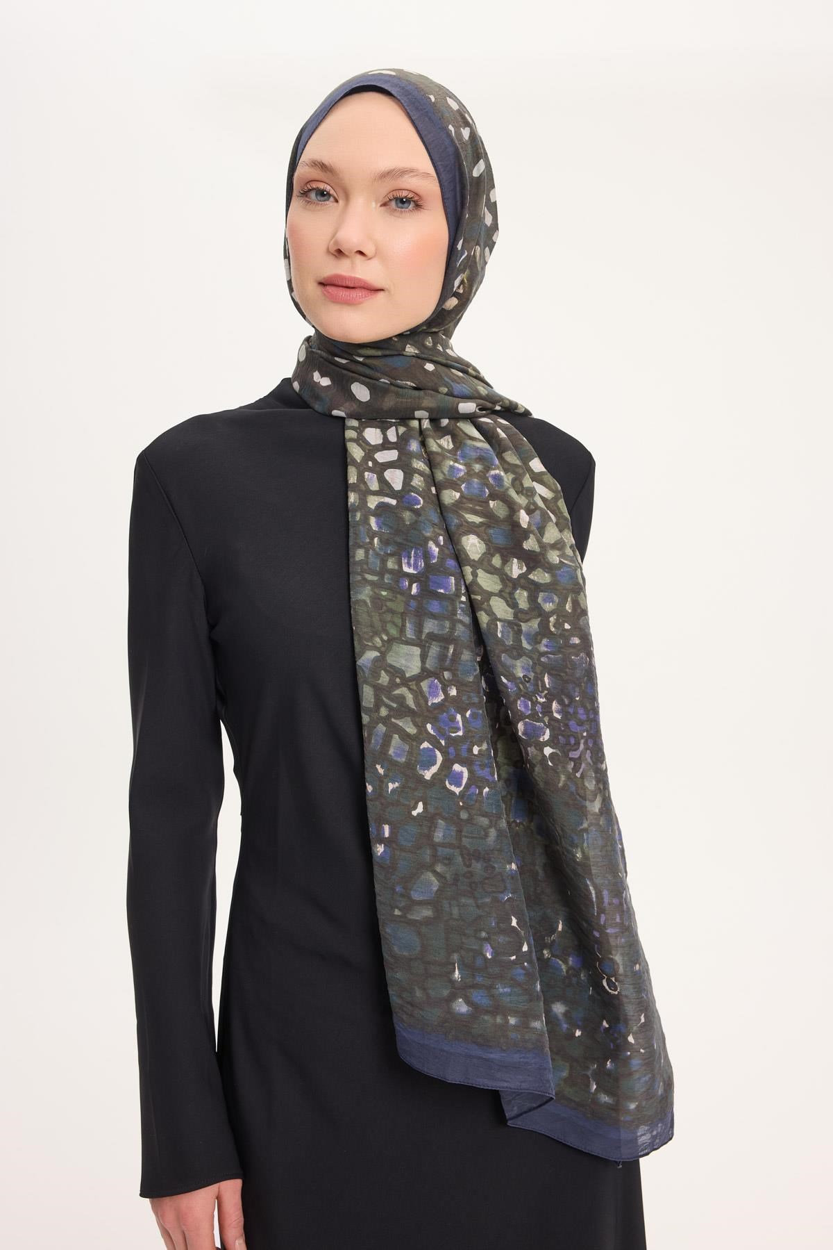 Tencel Monare Lacivert Taş Desen 75x195