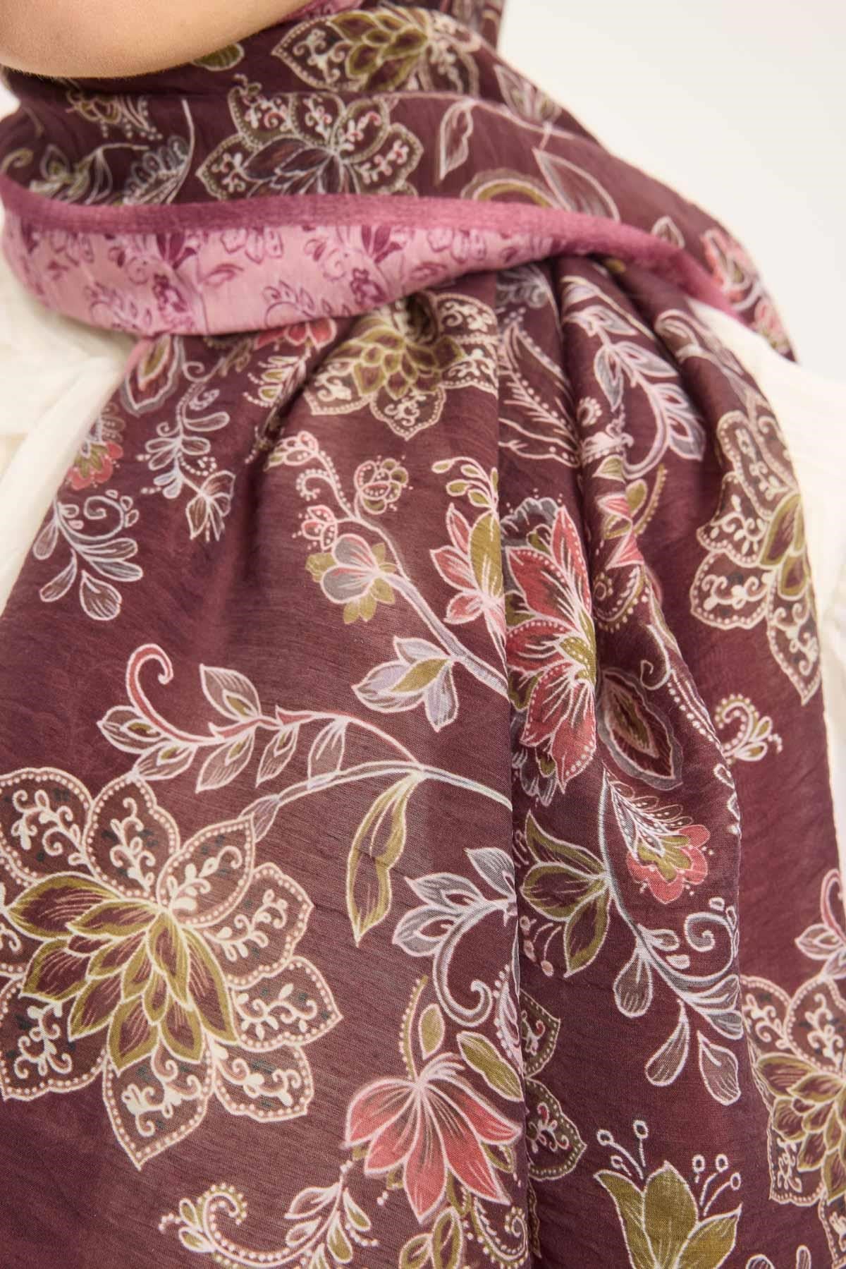 Tencel Monare Şal Toz Pembe Çiçek Desen 75x195