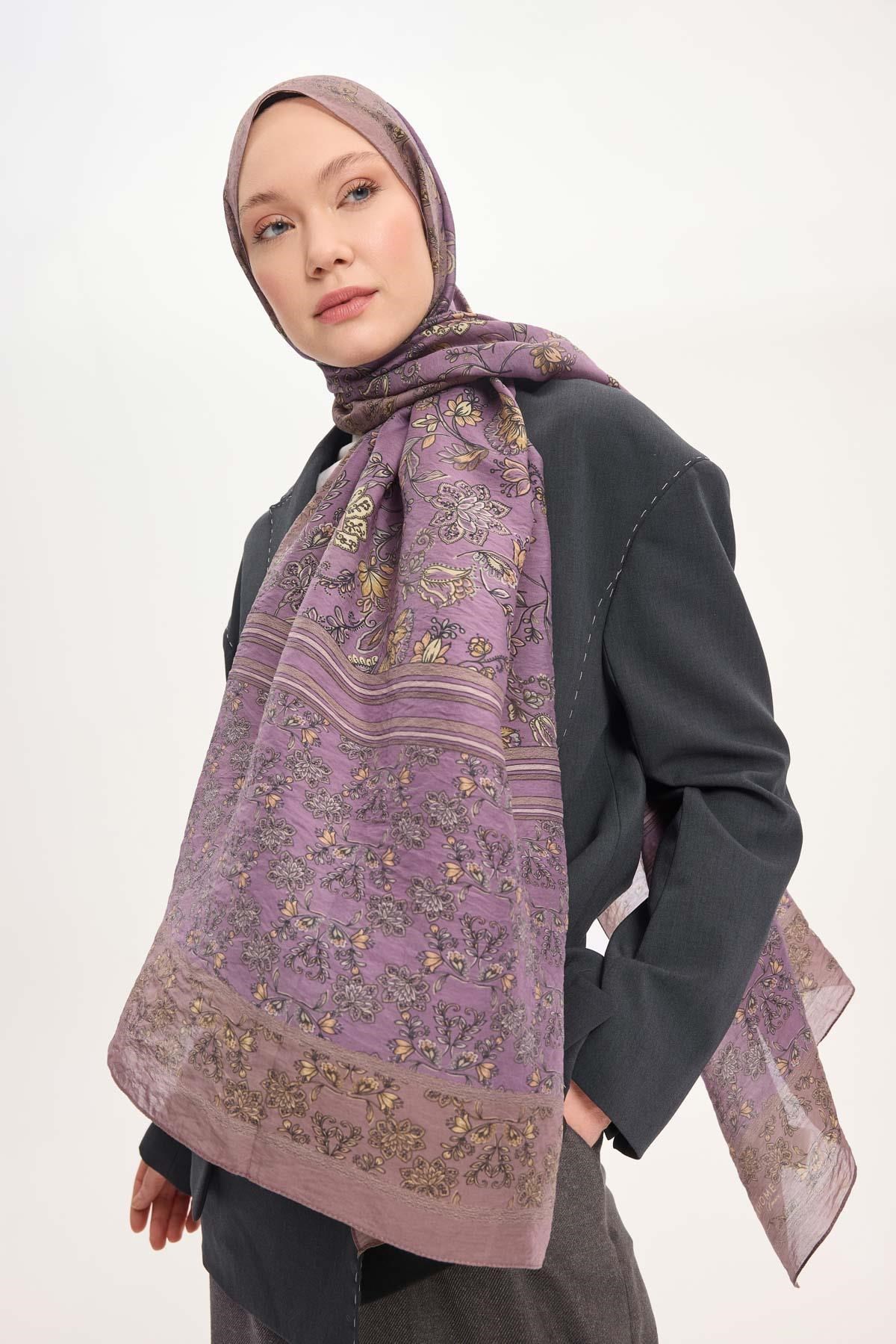 Tencel Monare Şal Mocha Çiçek Desen 75x195