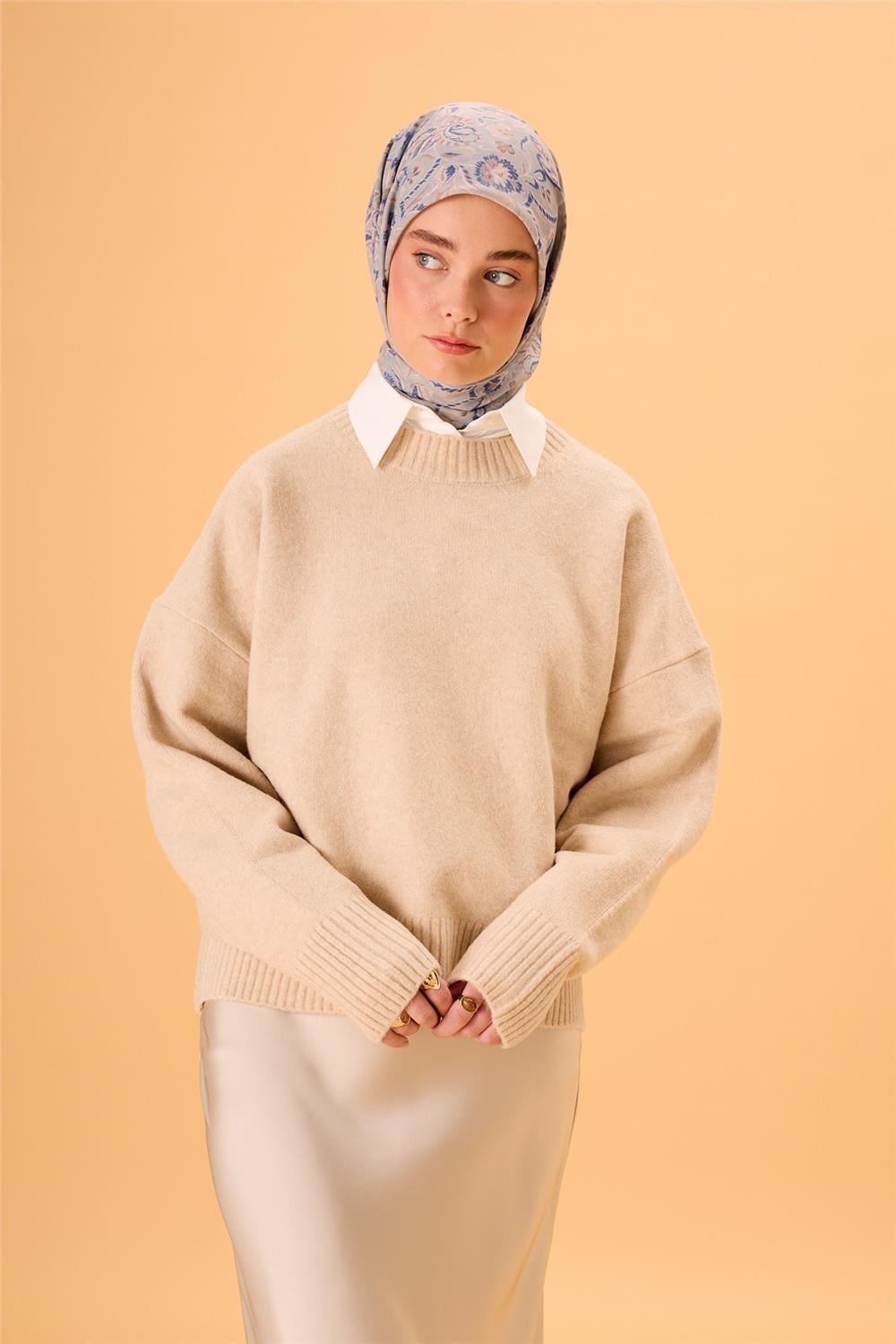 İnce Pamuk Soft Eşarp Çağla-İndigo Desenli Tok Duruşlu 90x90