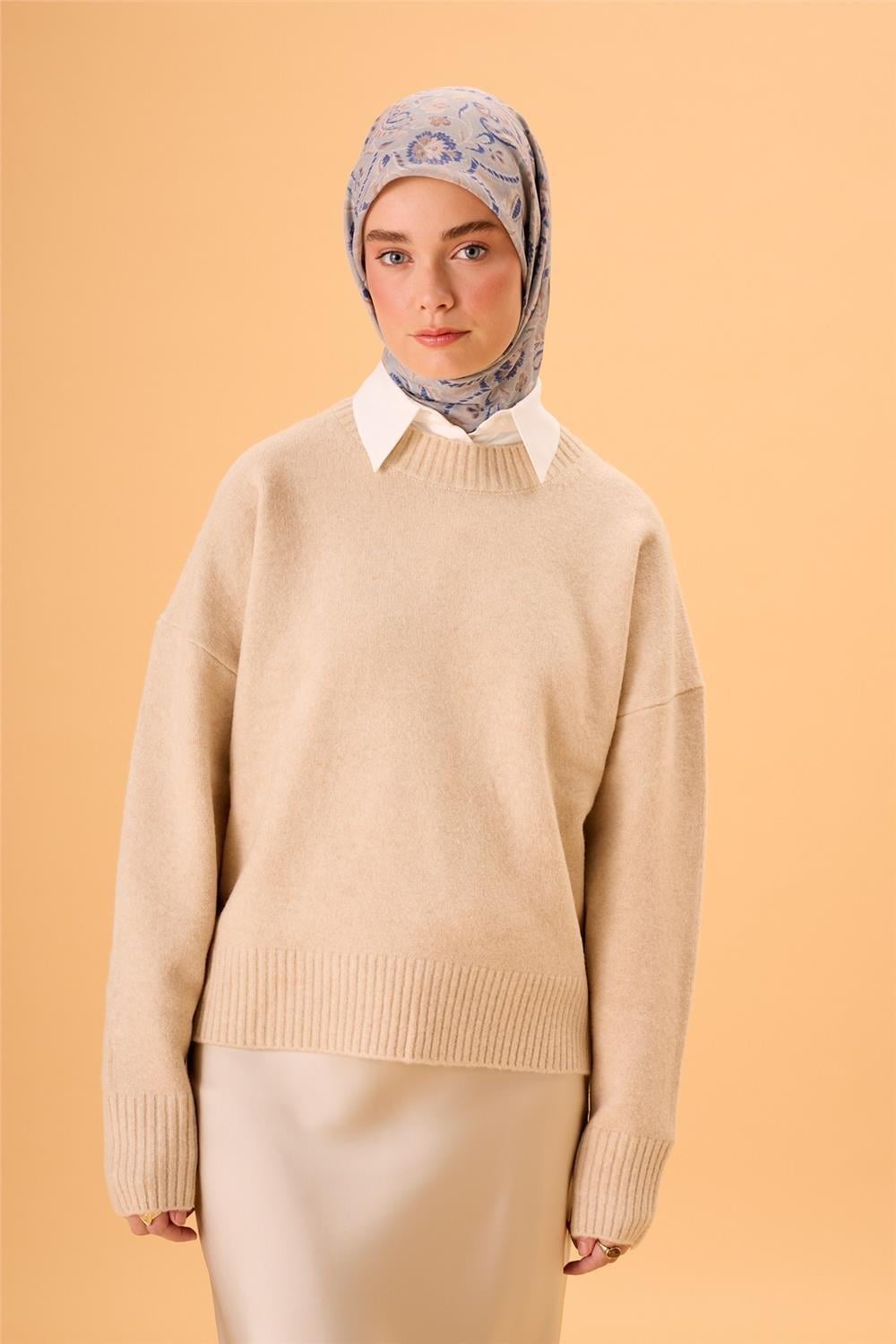 İnce Pamuk Soft Eşarp Çağla-İndigo Desenli Tok Duruşlu 90x90