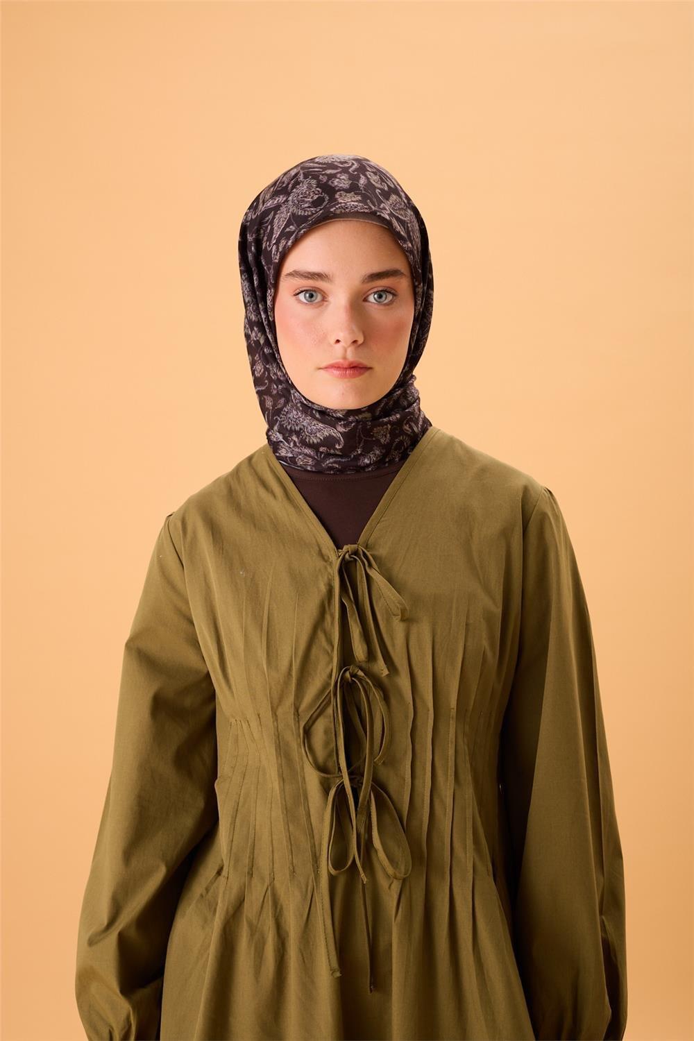 İnce Pamuk Soft Eşarp Siyah-Funda Desenli Tok Duruşlu 90x90