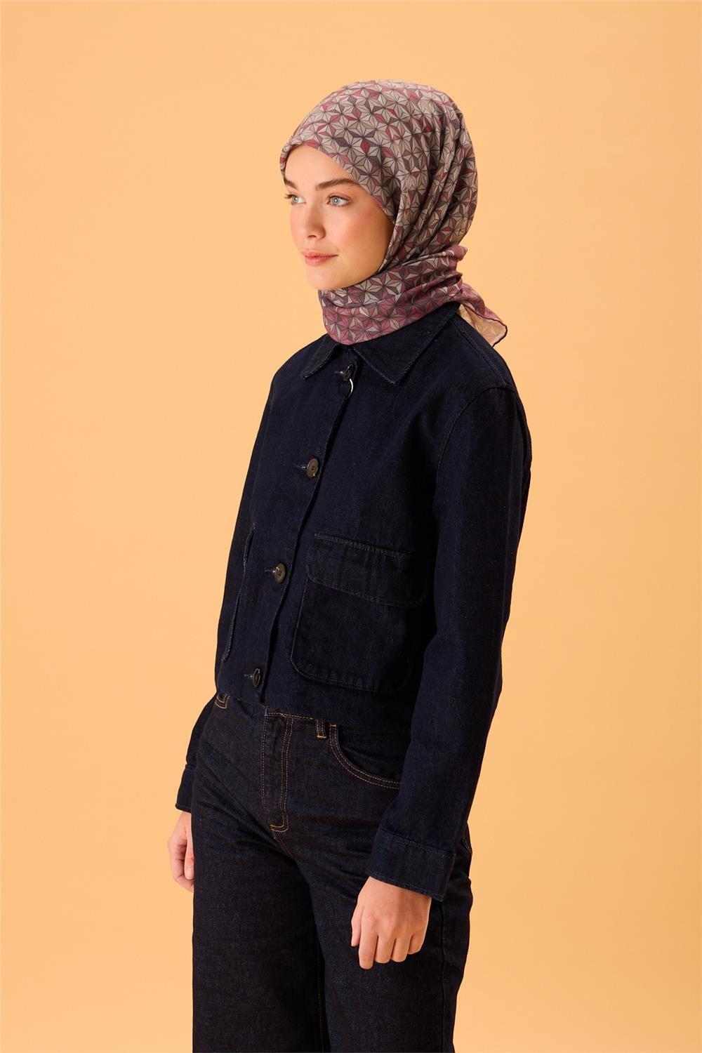 İnce Pamuk Soft Eşarp Gül Kurusu Bordo Koyu Vizon Desenli Kaymaz Dokulu Tok Duruşlu 90x90