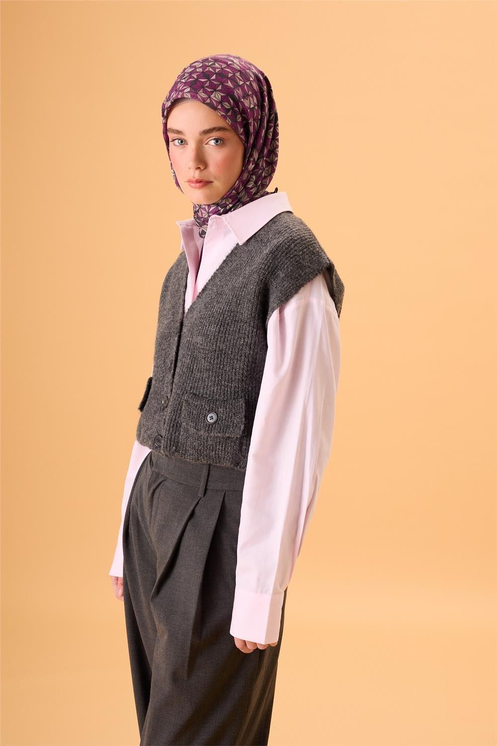 İnce Pamuk Soft Eşarp Antrasit Violet Bej Krem Desenli Kaymaz Dokulu Tok Duruşlu 90x90