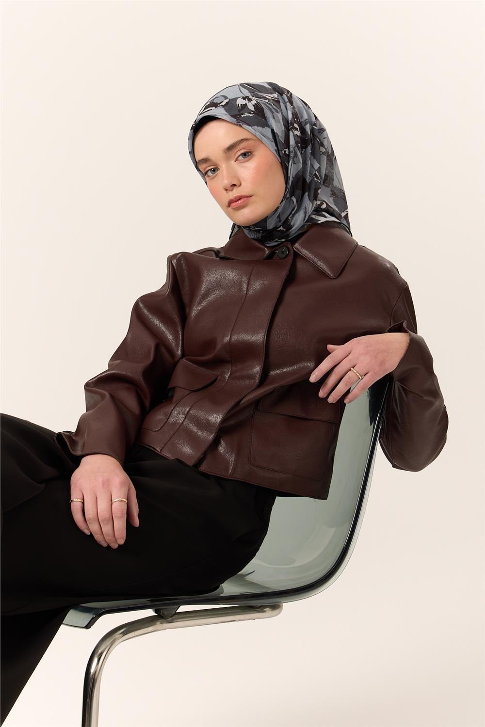 İnce Pamuk Soft Eşarp Siyah-Gri Desenli Kaymaz Dokulu Tok Duruşlu 90x90