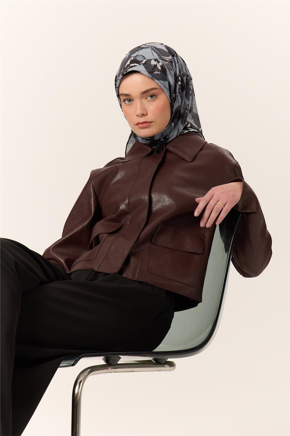 İnce Pamuk Soft Eşarp Siyah-Gri Desenli Kaymaz Dokulu Tok Duruşlu 90x90