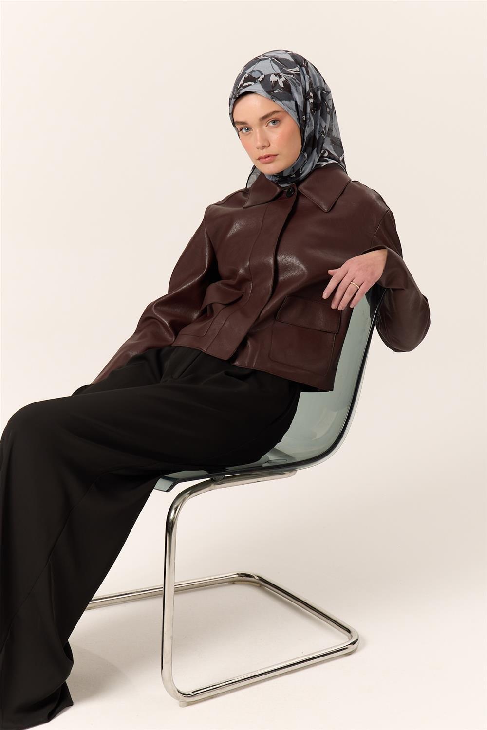 İnce Pamuk Soft Eşarp Siyah-Gri Desenli Kaymaz Dokulu Tok Duruşlu 90x90