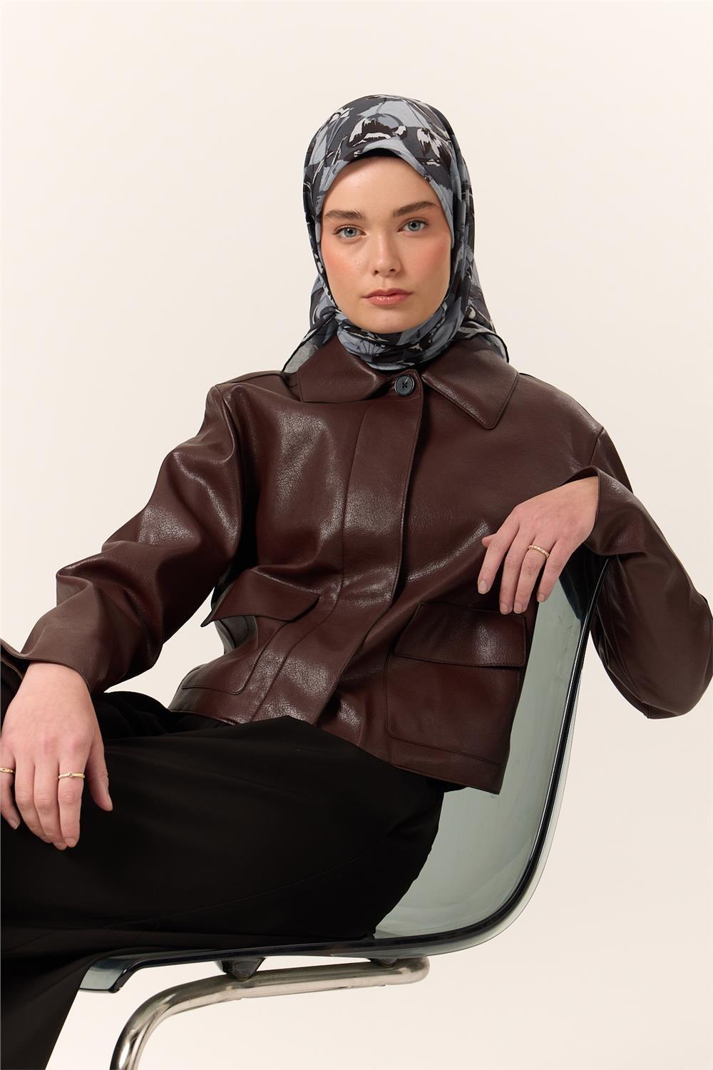 İnce Pamuk Soft Eşarp Siyah-Gri Desenli Kaymaz Dokulu Tok Duruşlu 90x90