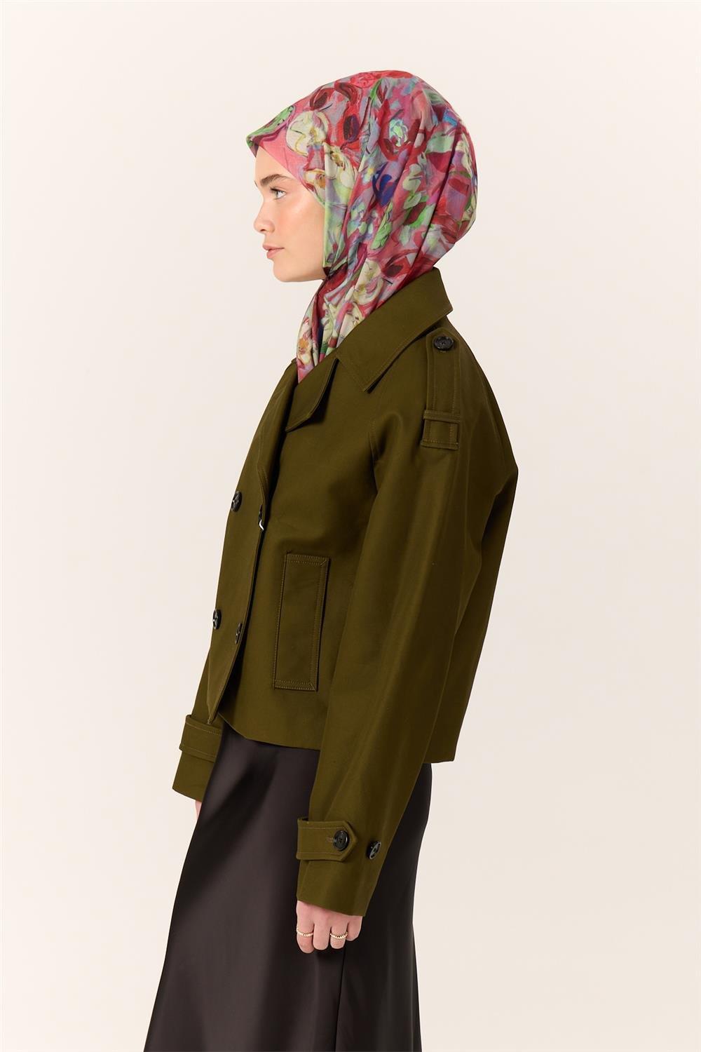 İnce Pamuk Soft Eşarp Narçiçeği-Mint Yeşili Desenli Kaymaz Dokulu Tok Duruşlu 90x90