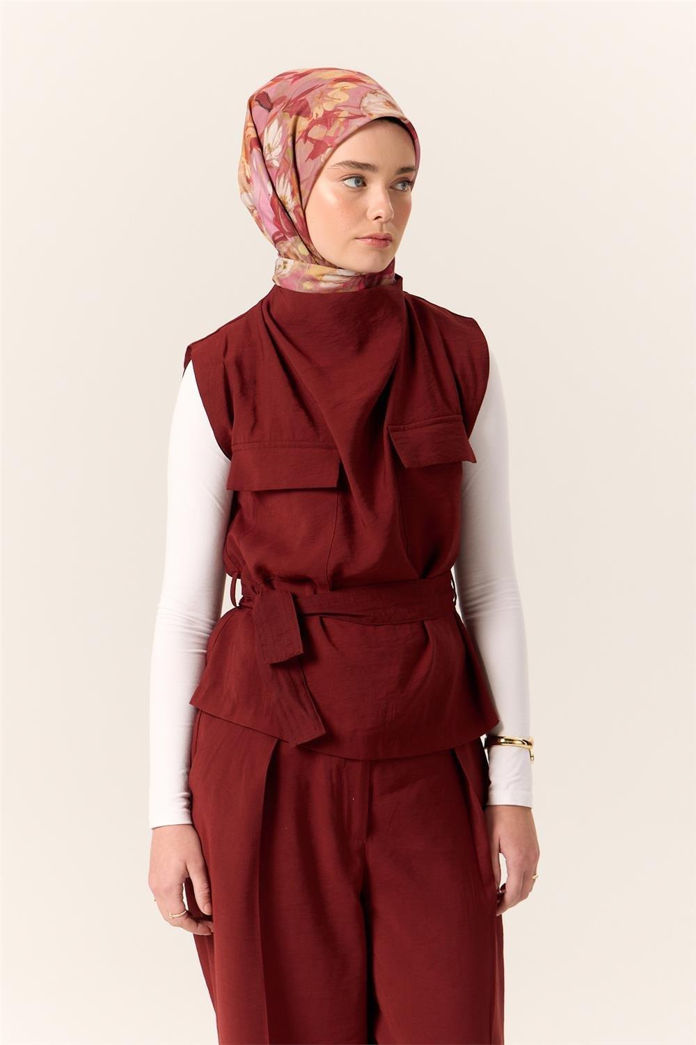 İnce Pamuk Soft Eşarp Fuşya-Pembe Desenli Kaymaz Dokulu Tok Duruşlu 90x90