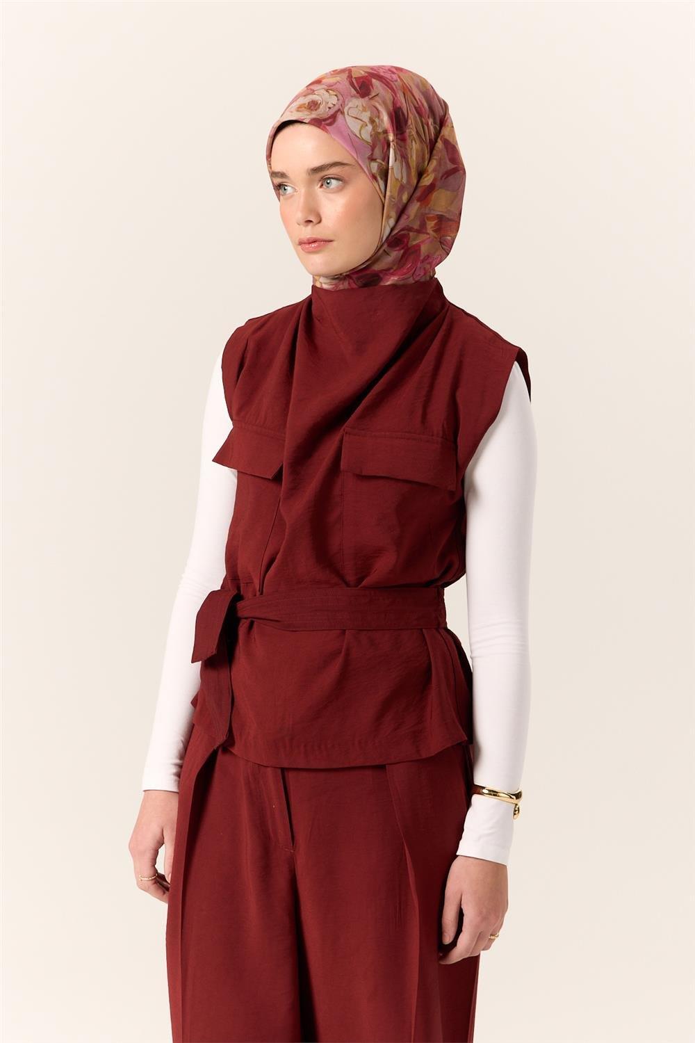 İnce Pamuk Soft Eşarp Fuşya-Pembe Desenli Kaymaz Dokulu Tok Duruşlu 90x90