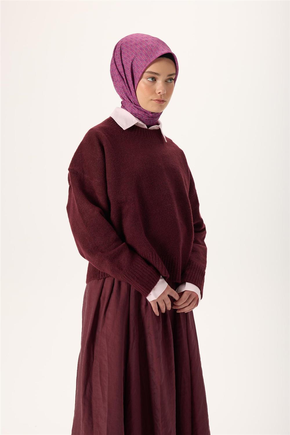 İnce Pamuk Soft Eşarp Mor-Pembe-Gri Düz Desenli Kaymaz Dokulu 90x90