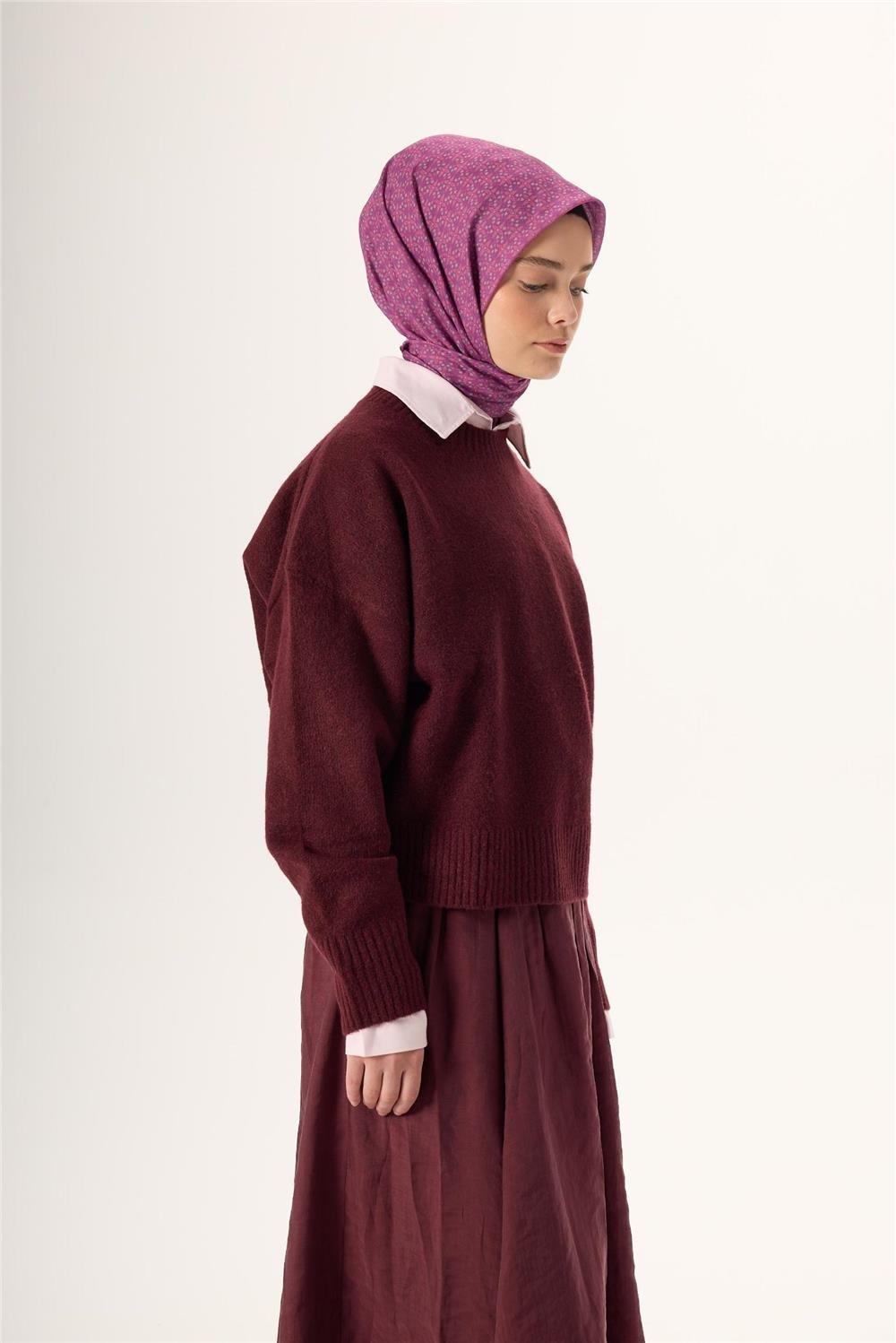 İnce Pamuk Soft Eşarp Mor-Pembe-Gri Düz Desenli Kaymaz Dokulu 90x90