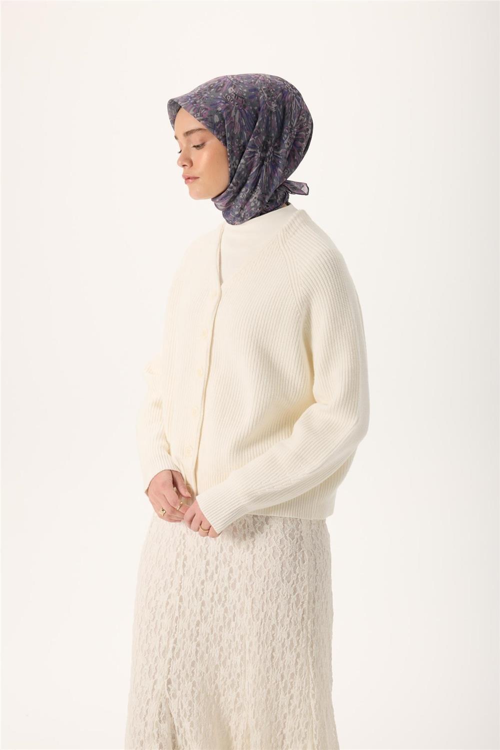 İnce Pamuk Soft Eşarp Gri-Antrasit Desenli Tok Duruşlu Kaymaz 90x90