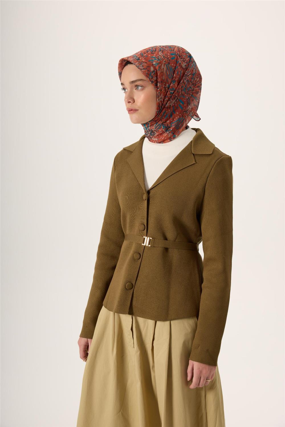 İnce Pamuk Soft Eşarp Koyu Turuncu-Turkuaz Desenli Kaymaz Dokulu Tok Duruşlu 90x90