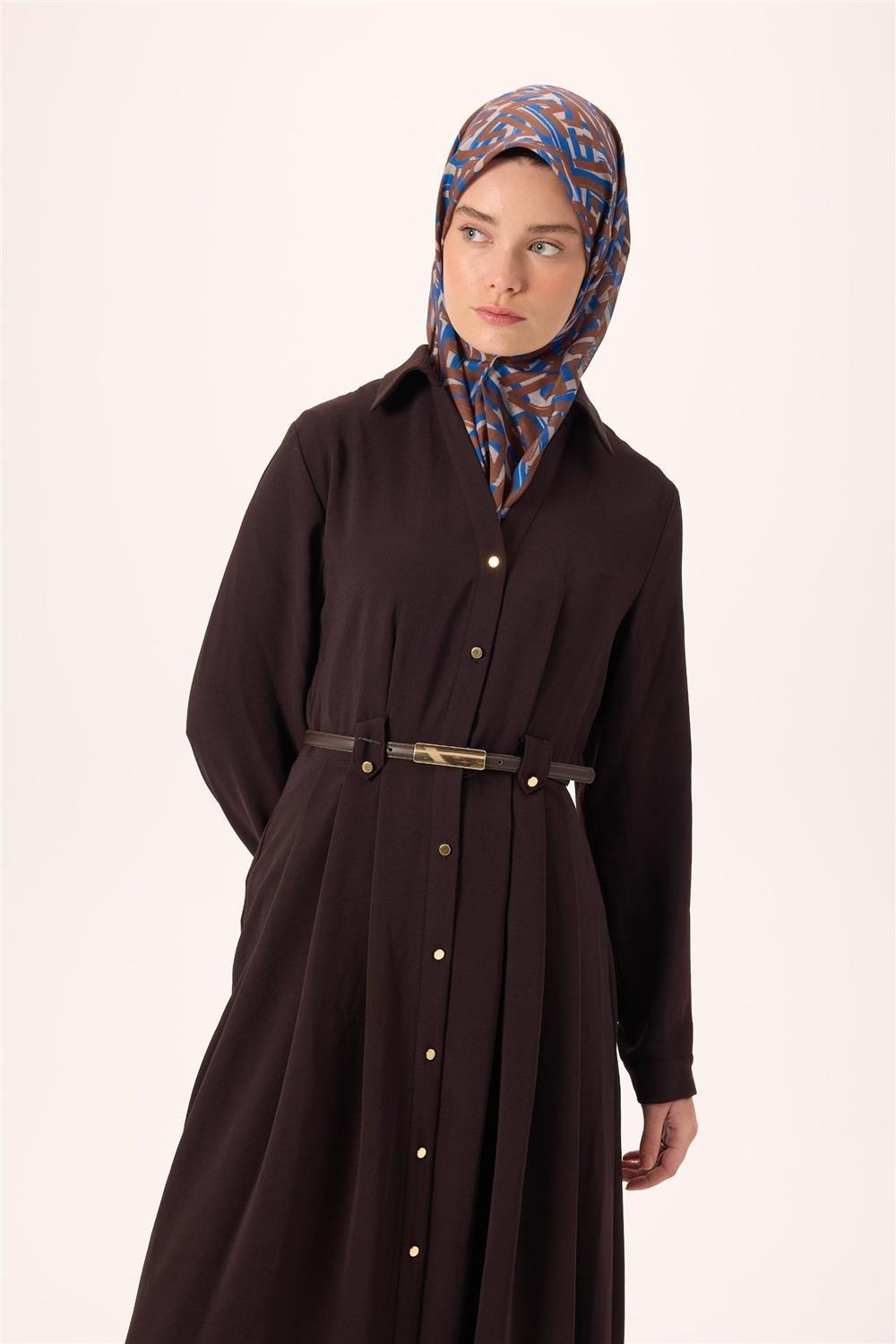 İnce Pamuk Soft Eşarp Vizon Kahverengi Saks Desenli Nefes Alan 90x90