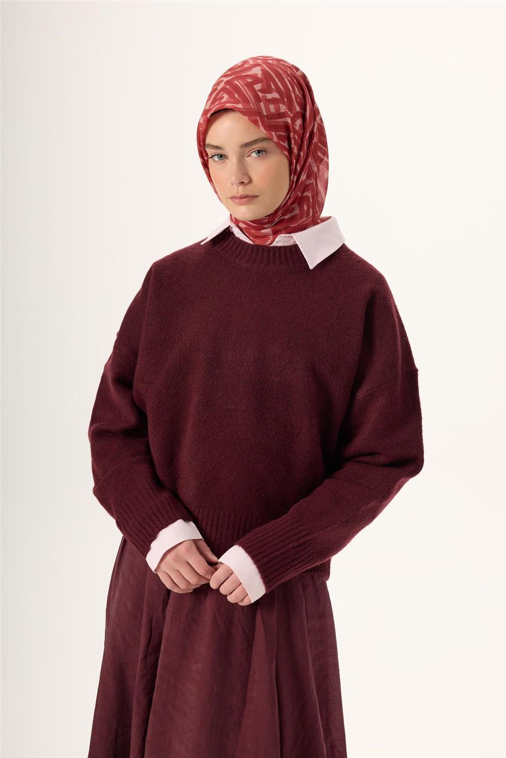 İnce Pamuk Soft Eşarp Pudra Kızıl Turuncu Şeftali Desenli Nefes Alan 90x90