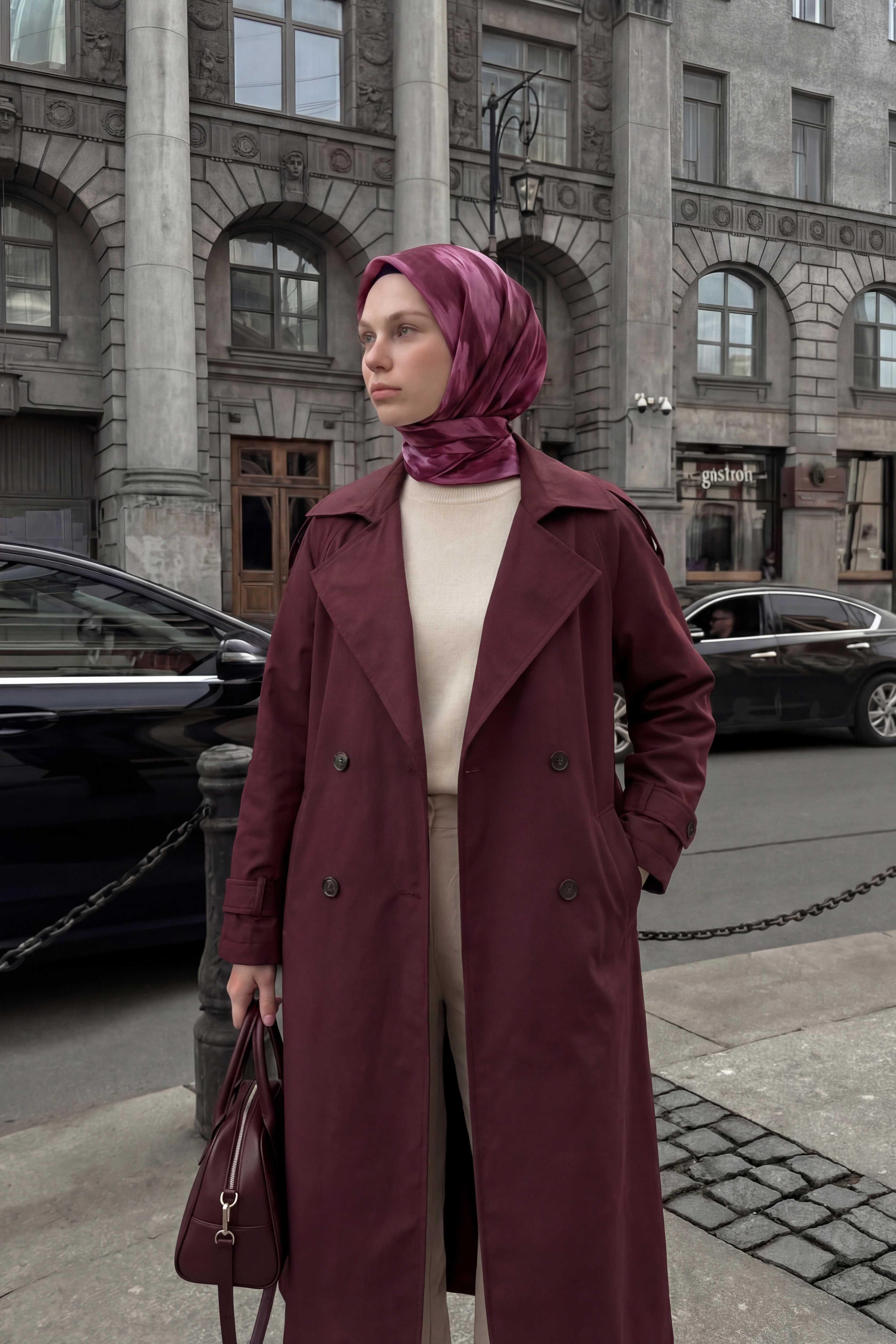 Pamuk Karışımlı Soft Eşarp Soyut Fırça Desen Pembe 90X90