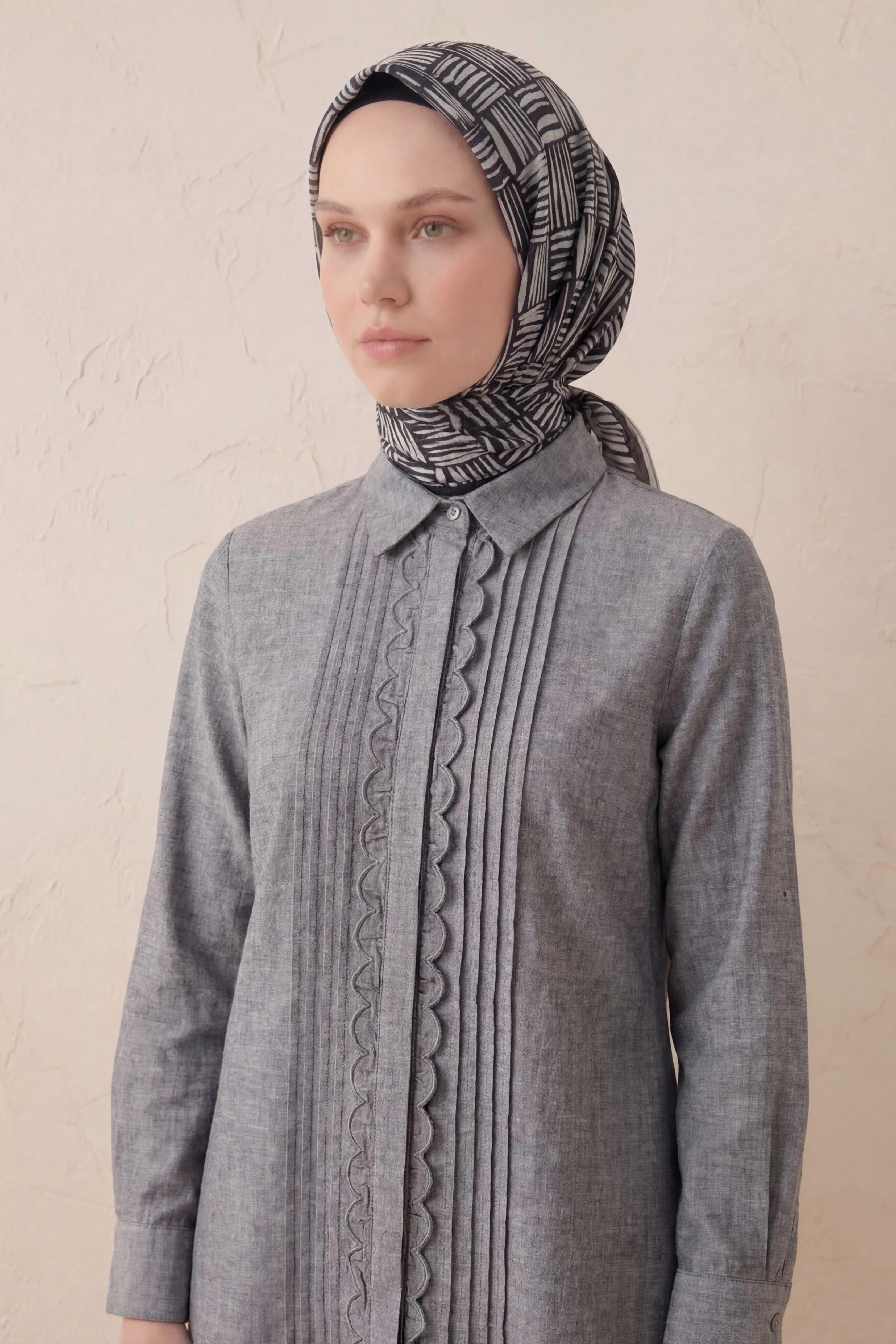 Pamuk Karışımlı Soft Eşarp Çizgi Desen Siyah 90x90