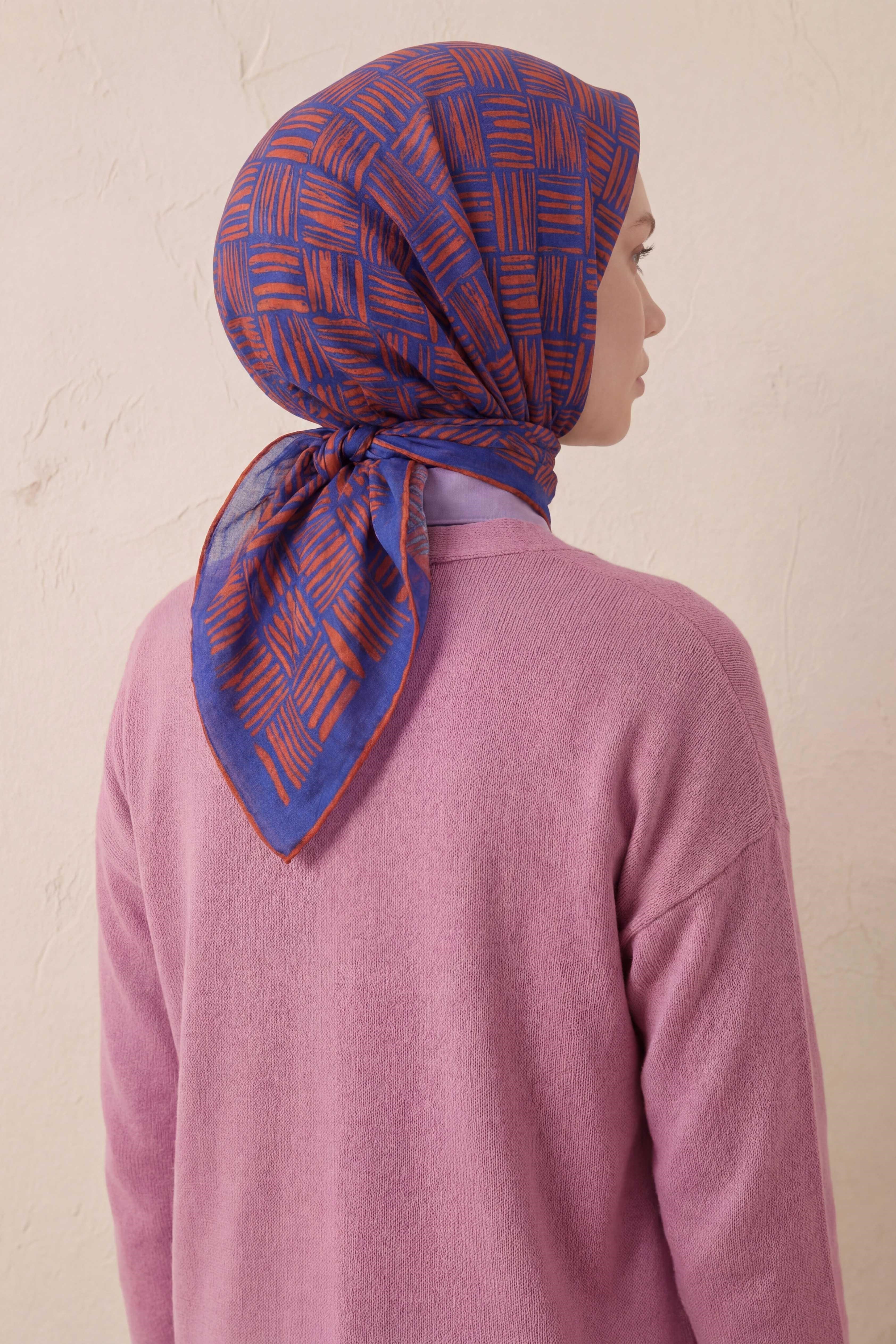 Pamuk Karışımlı Soft Eşarp Çizgi Desen Pas Rengi 90x90