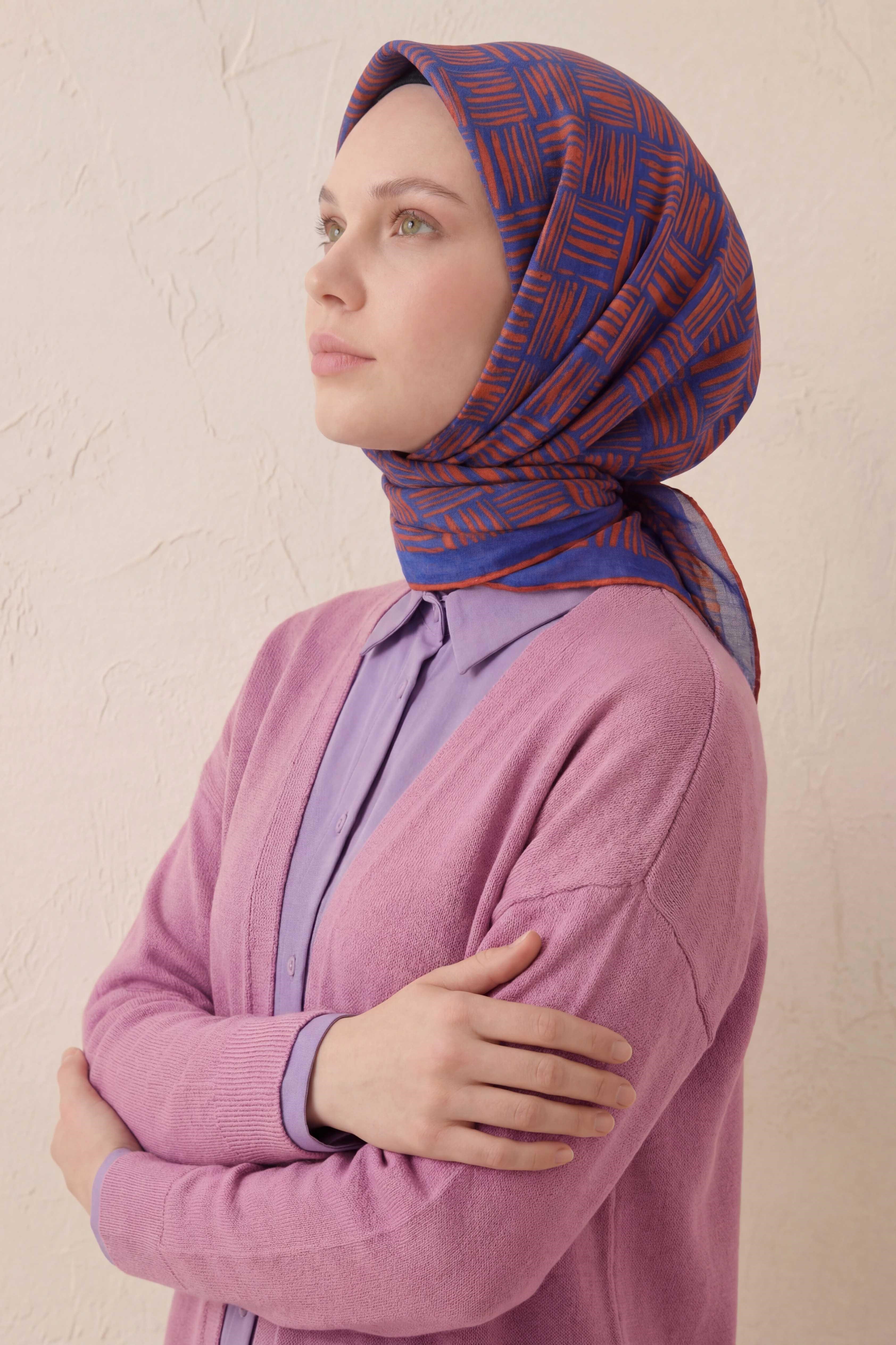 Pamuk Karışımlı Soft Eşarp Çizgi Desen Pas Rengi 90x90