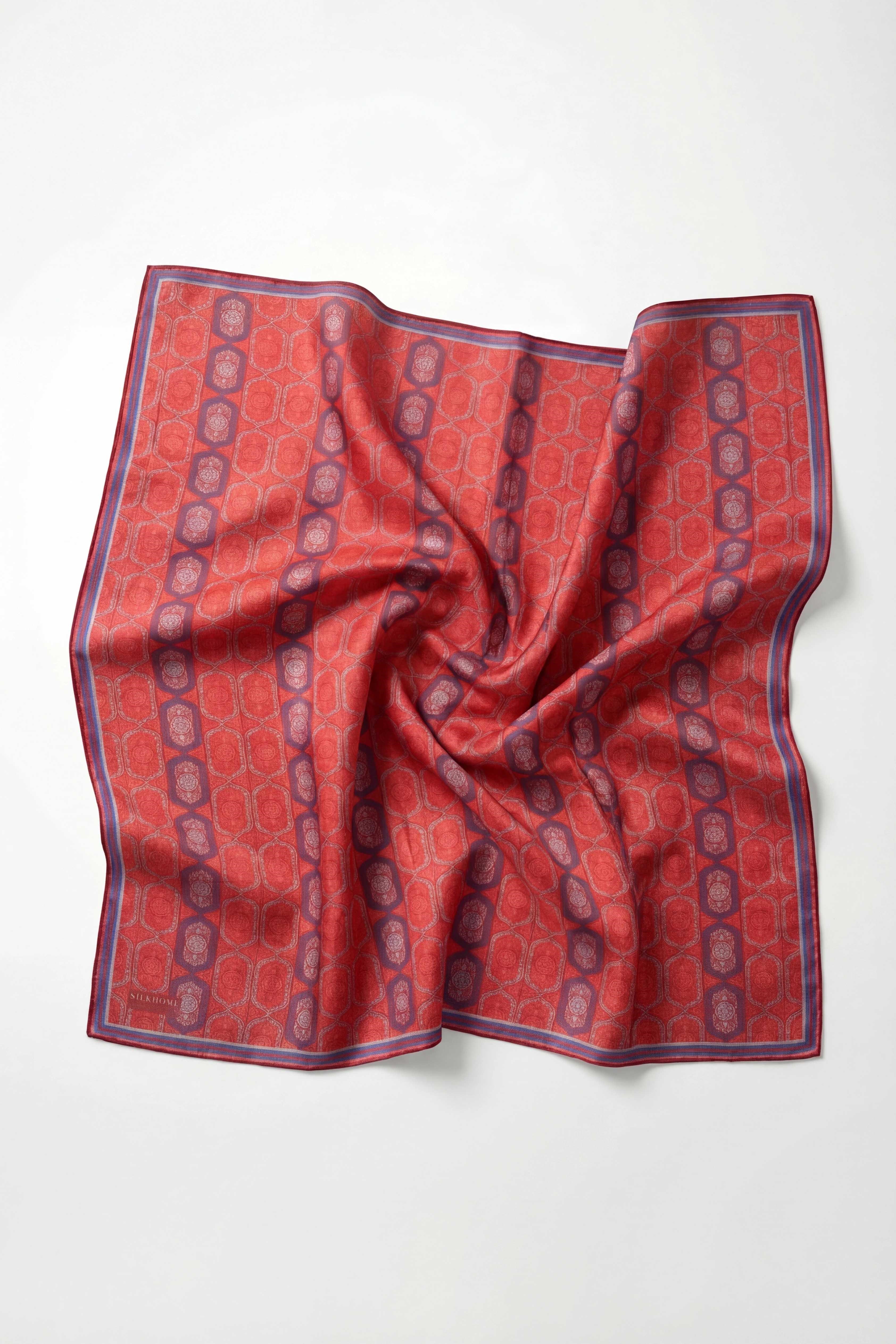 Pamuk Karışımlı Soft Eşarp Osmanlı Motif Desen Bayrak Kırmızısı 90x90