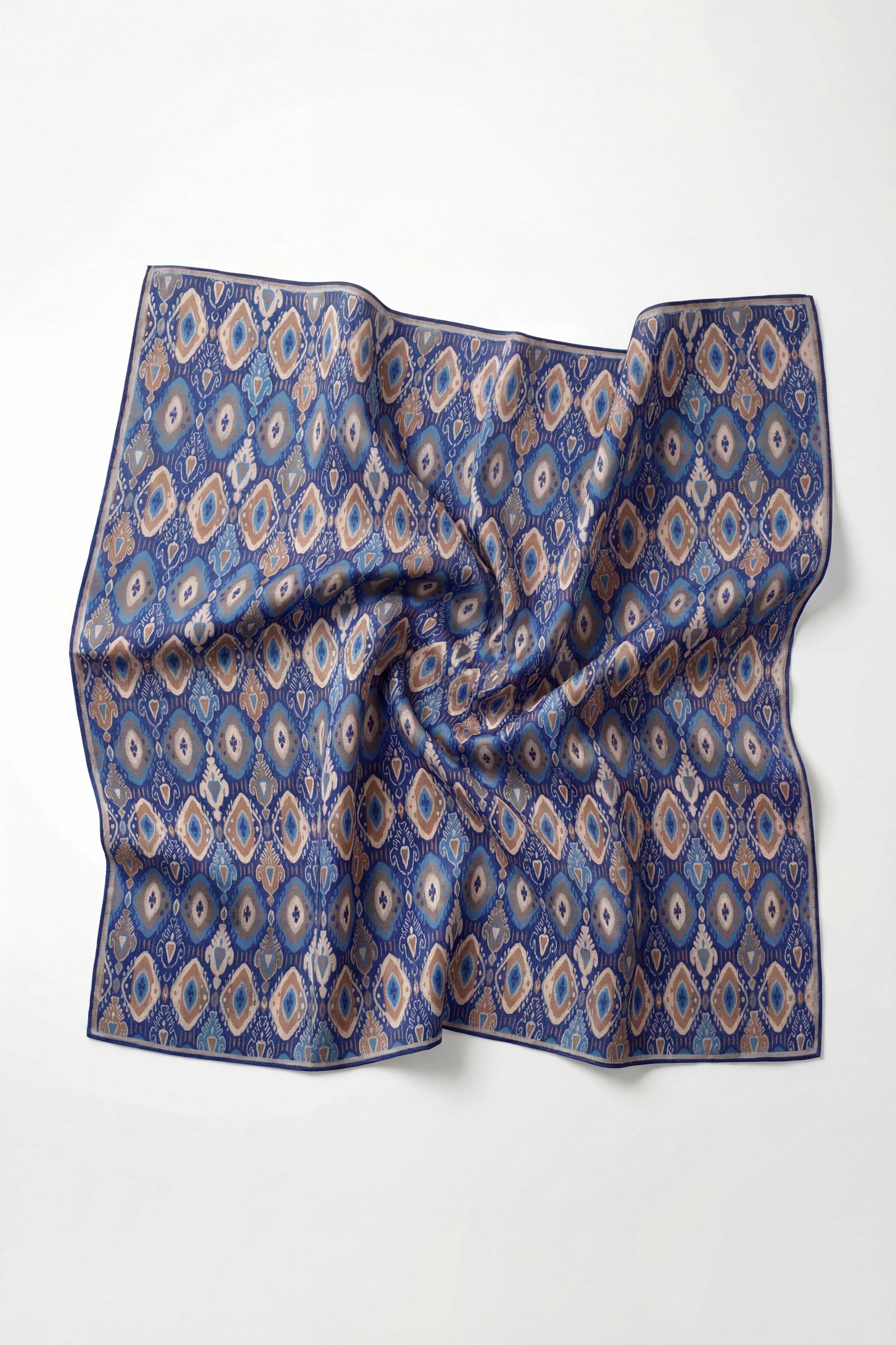 Pamuk Karışımlı Soft Eşarp Baklava Desen Saks Mavi 90x90