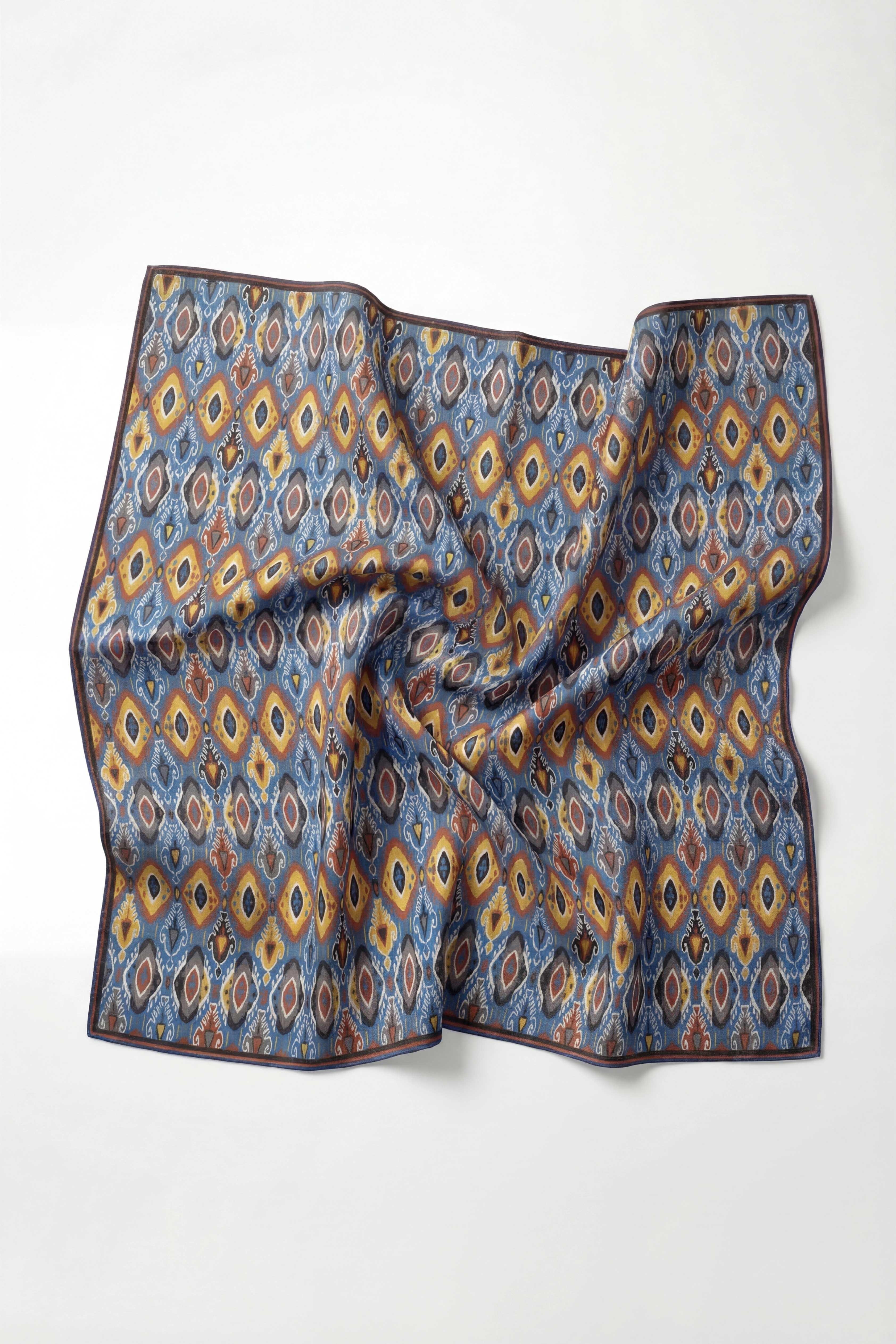 Pamuk Karışımlı Soft Eşarp Baklava Desen Mavi 90x90