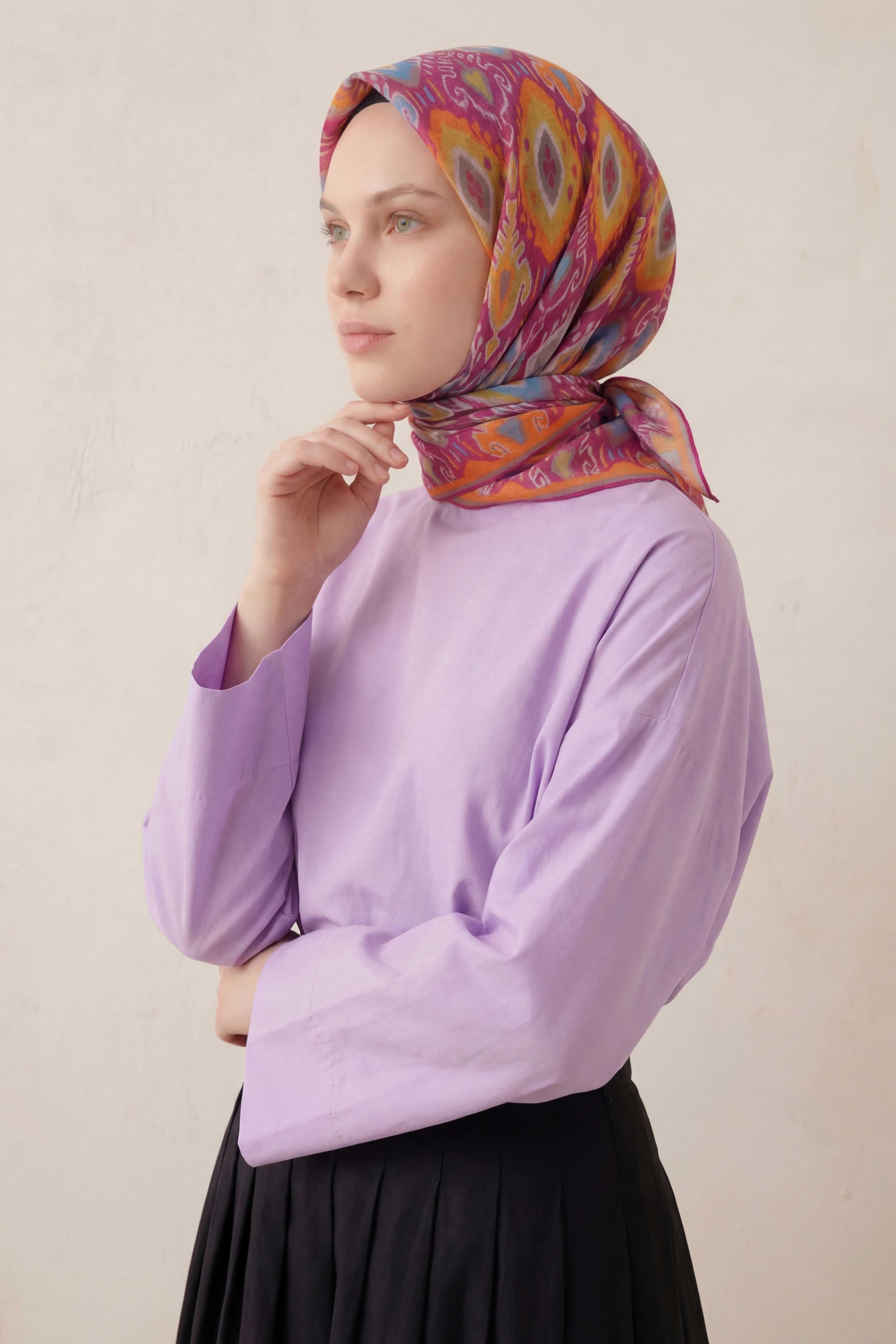 Pamuk Karışımlı Soft Eşarp Baklava Desen Pembe 90x90