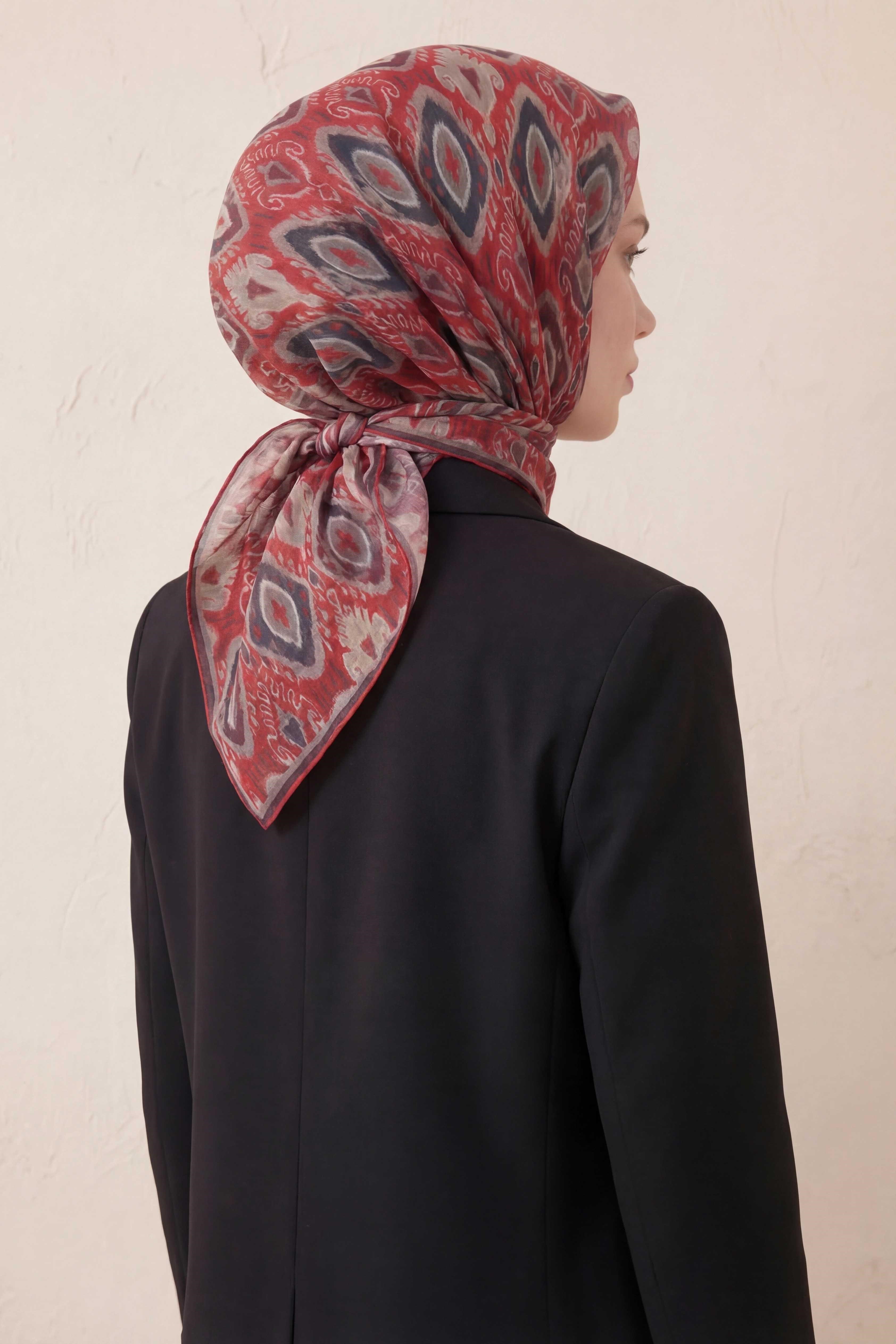 Pamuk Karışımlı Soft Eşarp Baklava Desen Bordo 90x90