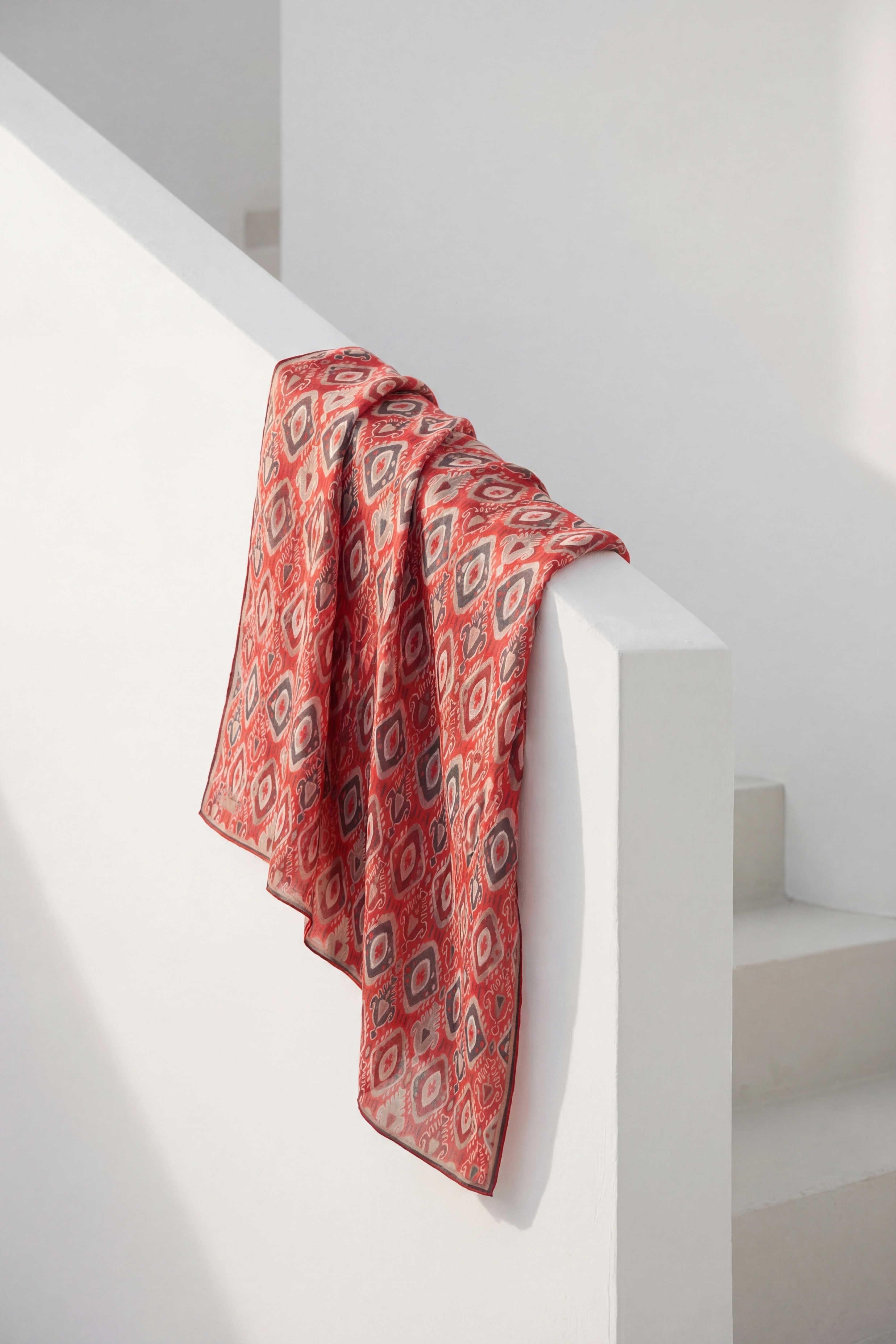 Pamuk Karışımlı Soft Eşarp Baklava Desen Bordo 90x90