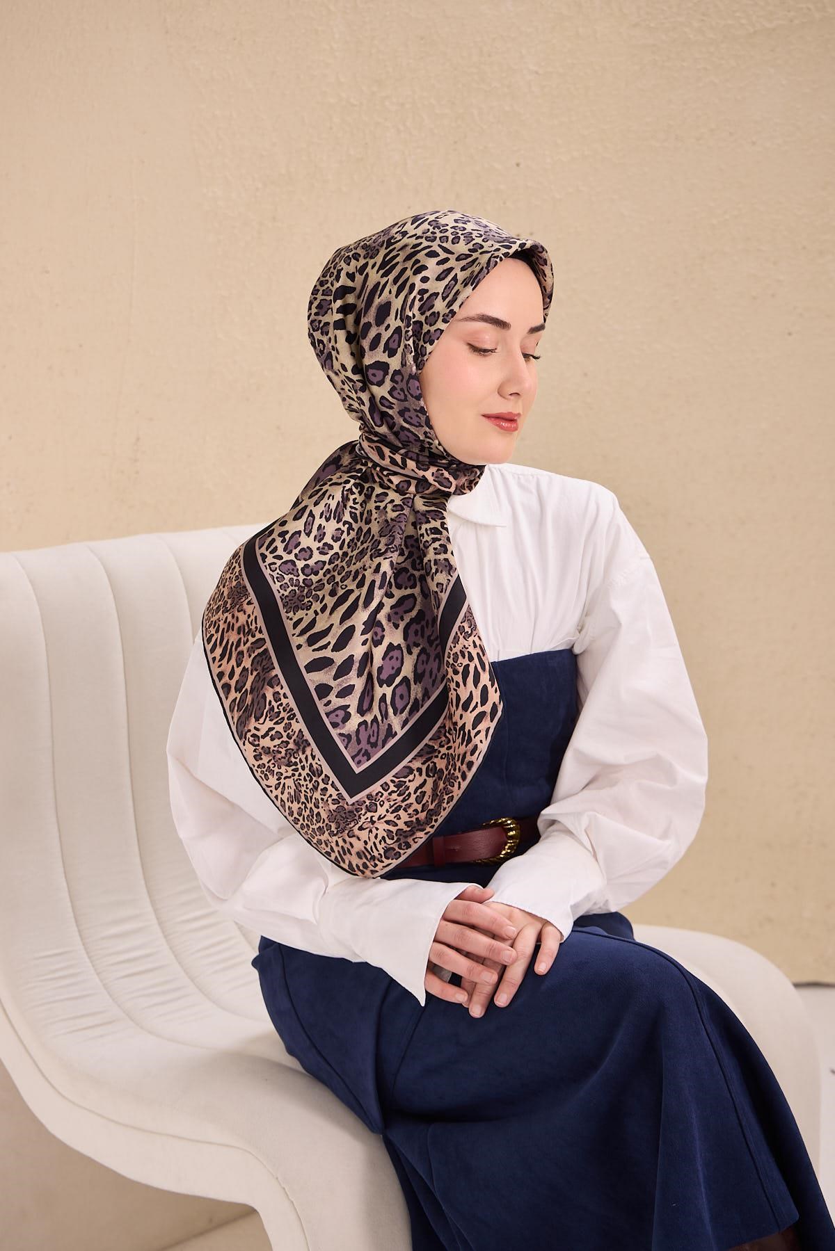 Twill İpek Eşarp Leopar Krem 90x90