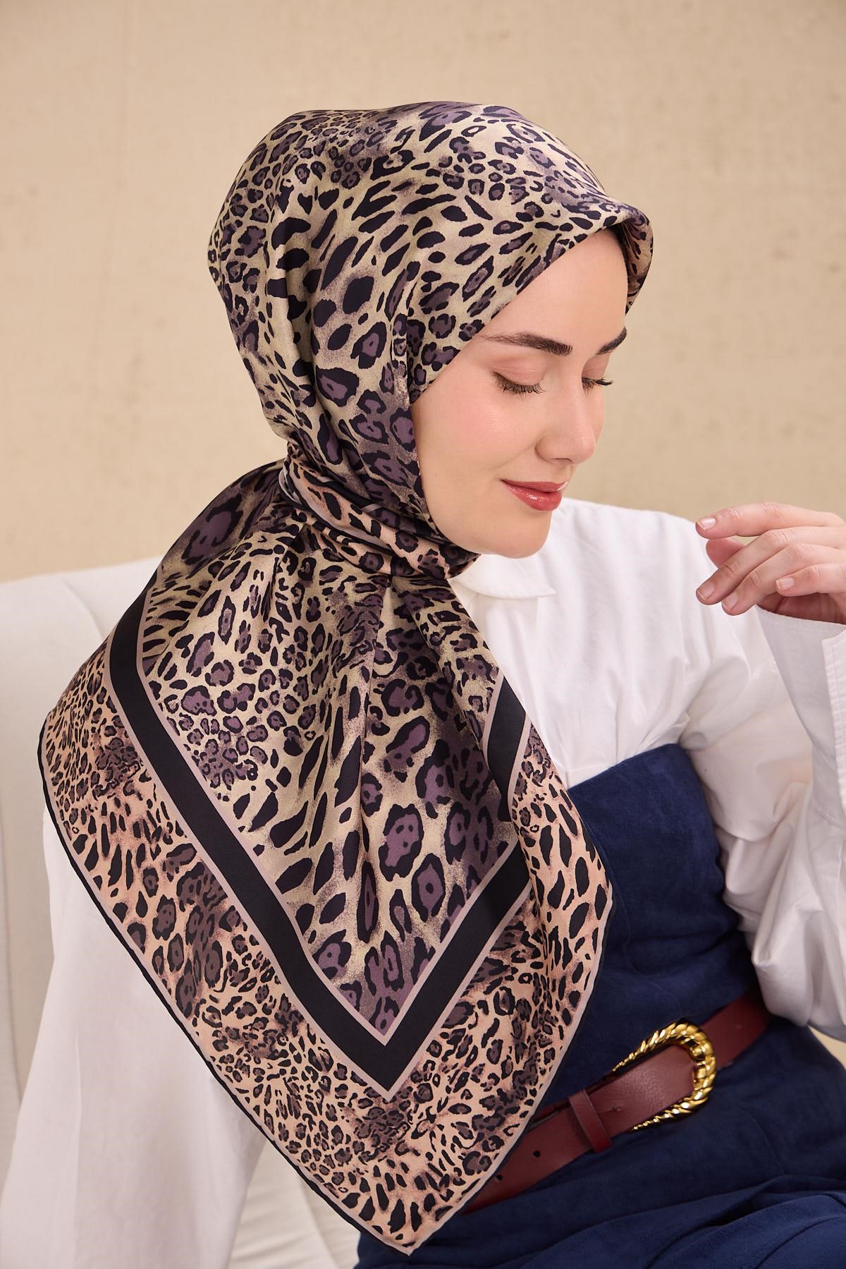 Twill İpek Eşarp Leopar Krem 90x90